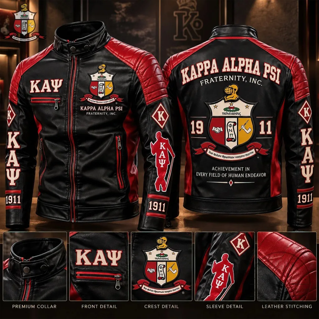 Kappa Alpha Psi Fraternity Inc. Black and Red Leather Motorcycle Jacket Kappa Alpha Psi Fraternity Inc. Black and Red Leather Motorcycle Jacket