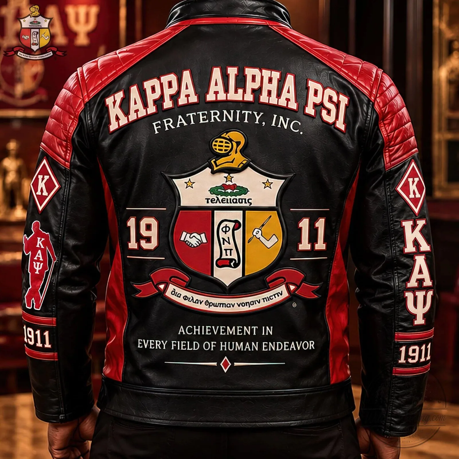 Kappa Alpha Psi Fraternity Inc. Black and Red Leather Motorcycle Jacket 8 Kappa Alpha Psi Fraternity Inc. Black and Red Leather Motorcycle Jacket