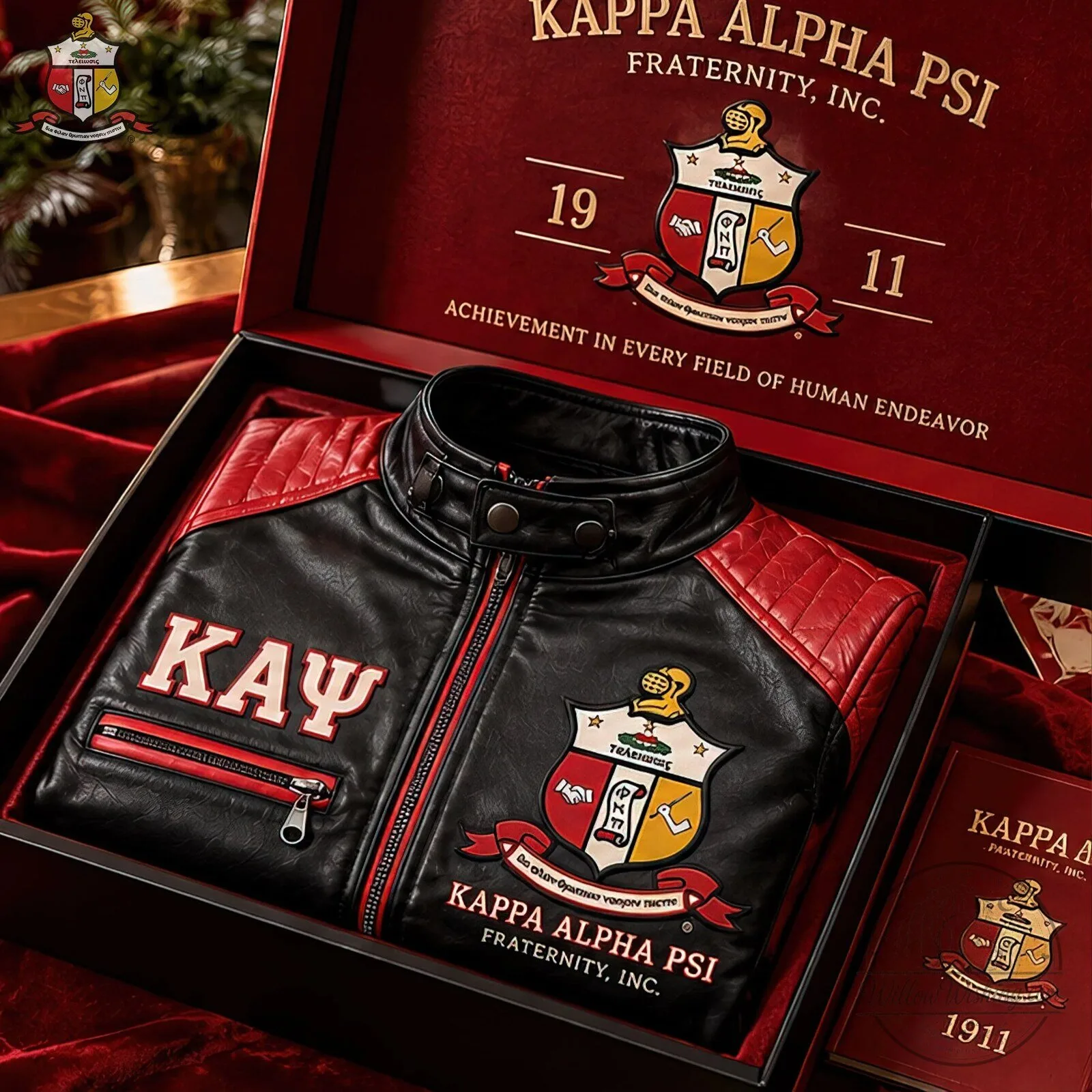 Kappa Alpha Psi Fraternity Inc. Black and Red Leather Motorcycle Jacket 9 Kappa Alpha Psi Fraternity Inc. Black and Red Leather Motorcycle Jacket