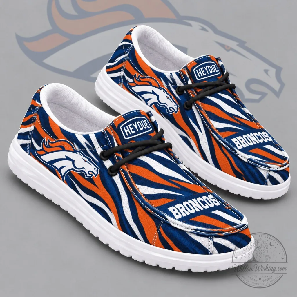 Denver Broncos Wild Zebra Stripe Print Casual Loafers Team Logo Shoes Denver Broncos Wild Zebra Stripe Print Casual Loafers Team Logo Shoes