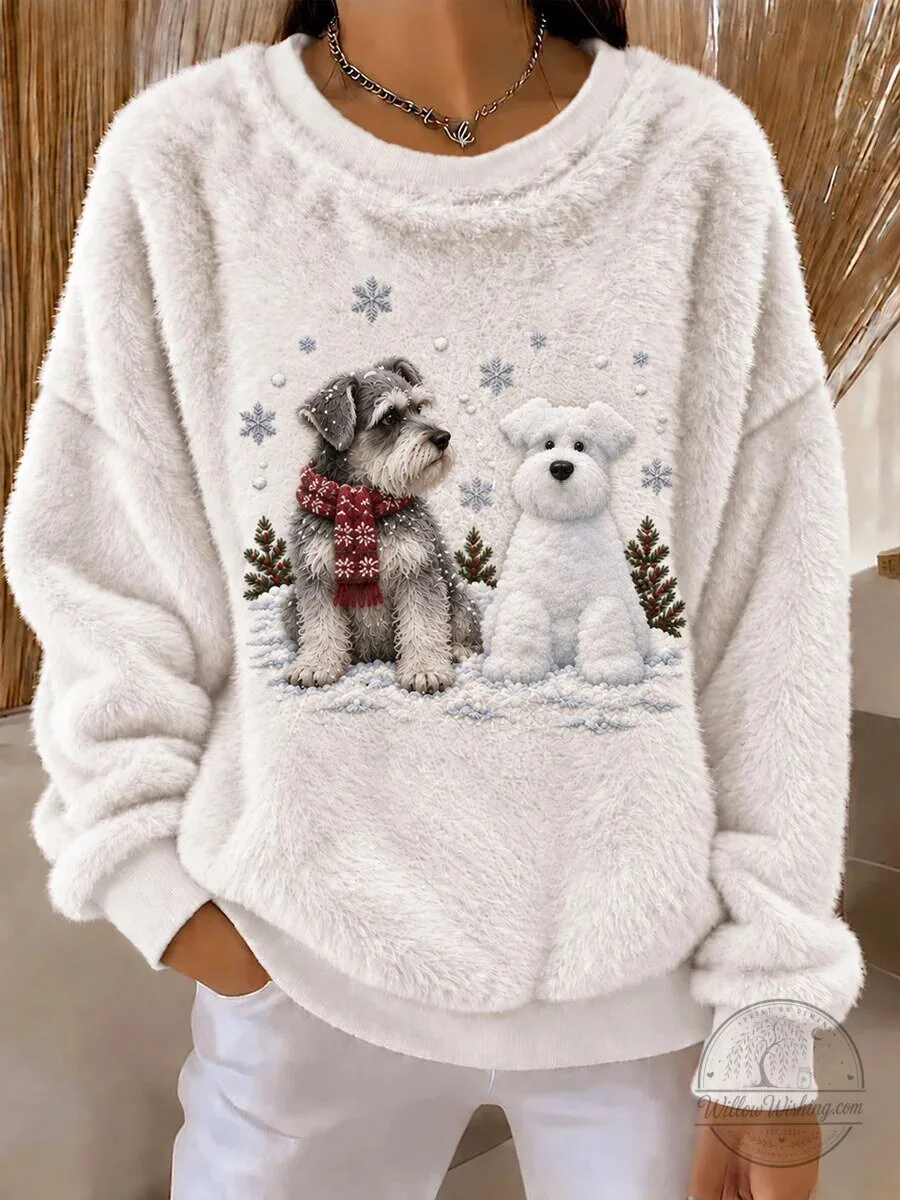 Cute Schnauzer Dogs and Snowflakes Christmas Winter Holiday Sweatshirt 3 Cute Schnauzer Dogs and Snowflakes Christmas Winter Holiday Sweatshirt