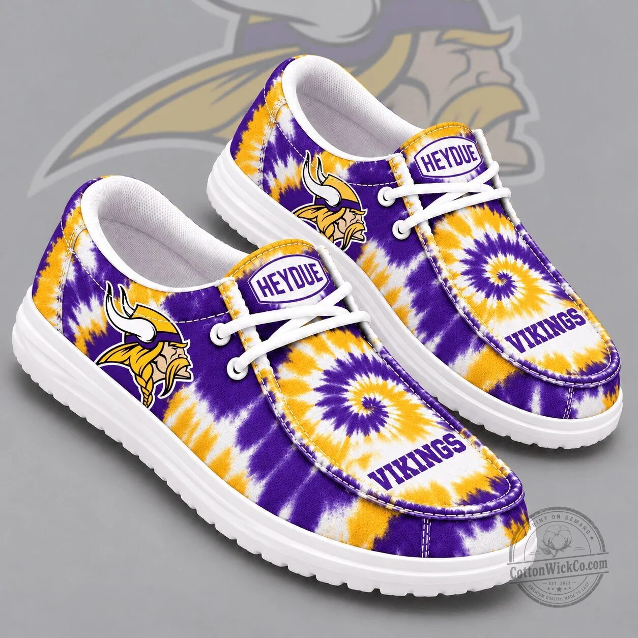 Minnesota Vikings Tie Dye Hey Dude Shoes, NFL Team Logo Casual Loafers