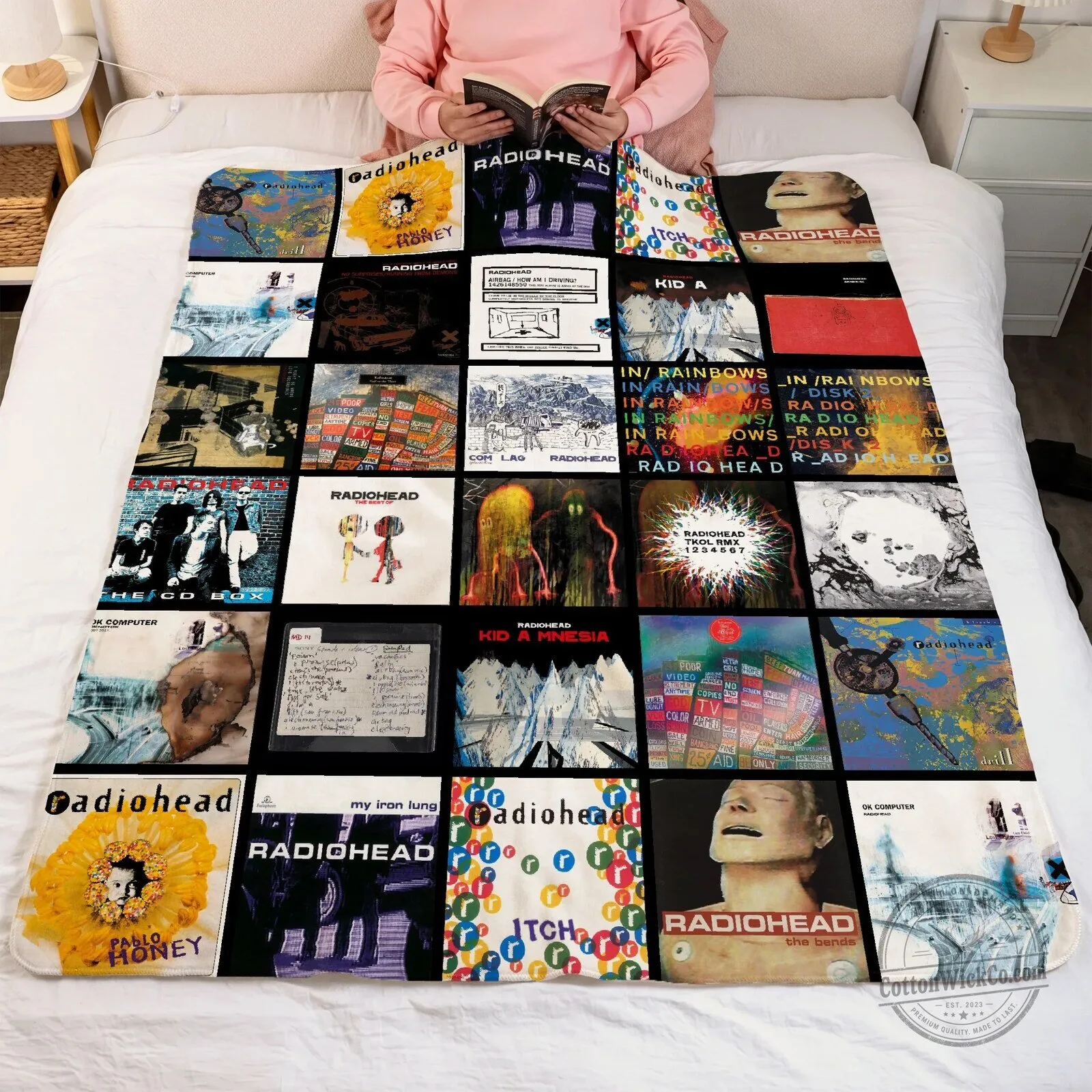 Radiohead Albums Collage Music Fan Art Cozy Sherpa Fleece Blanket