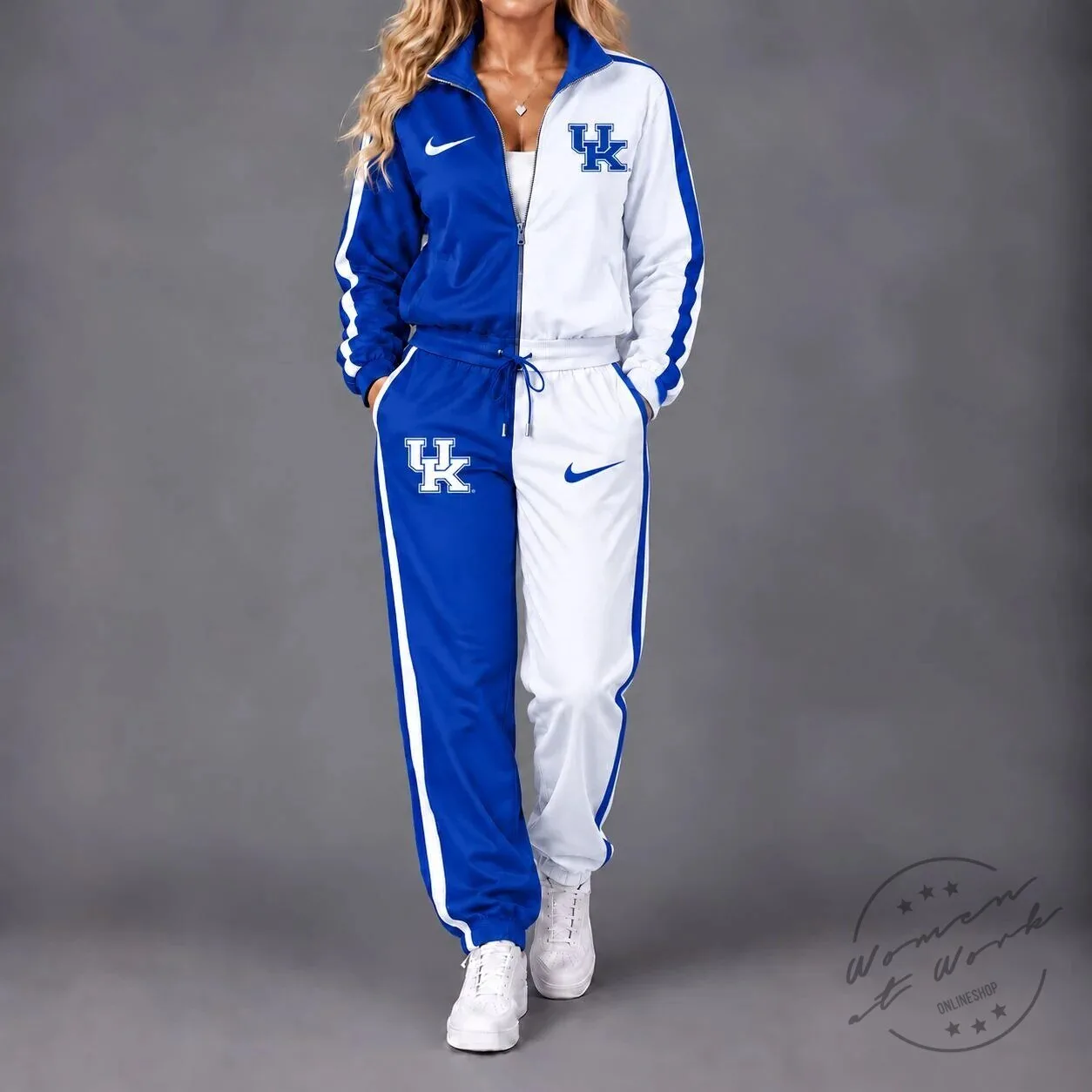 Kentucky Wildcats NCAA Split Color Block Tracksuit Jacket and Pants Set 1 Kentucky Wildcats NCAA Split Color Block Tracksuit Jacket and Pants Set