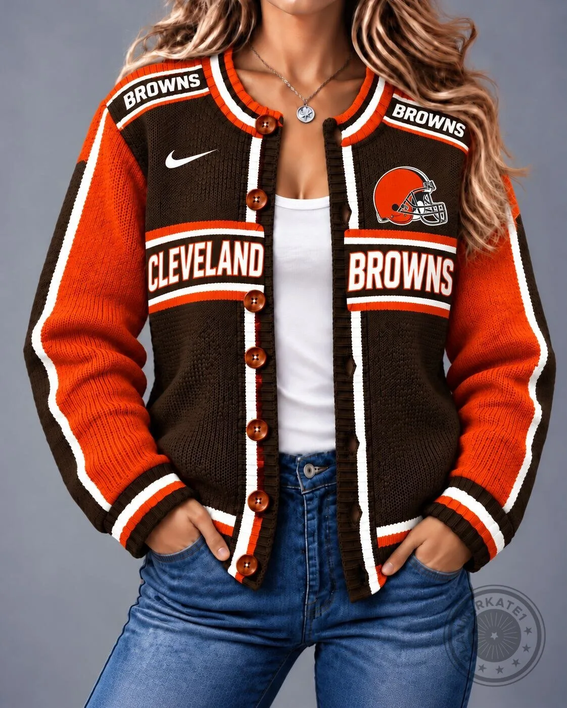 Cleveland Browns Vintage Varsity Knit Cardigan Sweater for Women 1 Cleveland Browns Vintage Varsity Knit Cardigan Sweater for Women