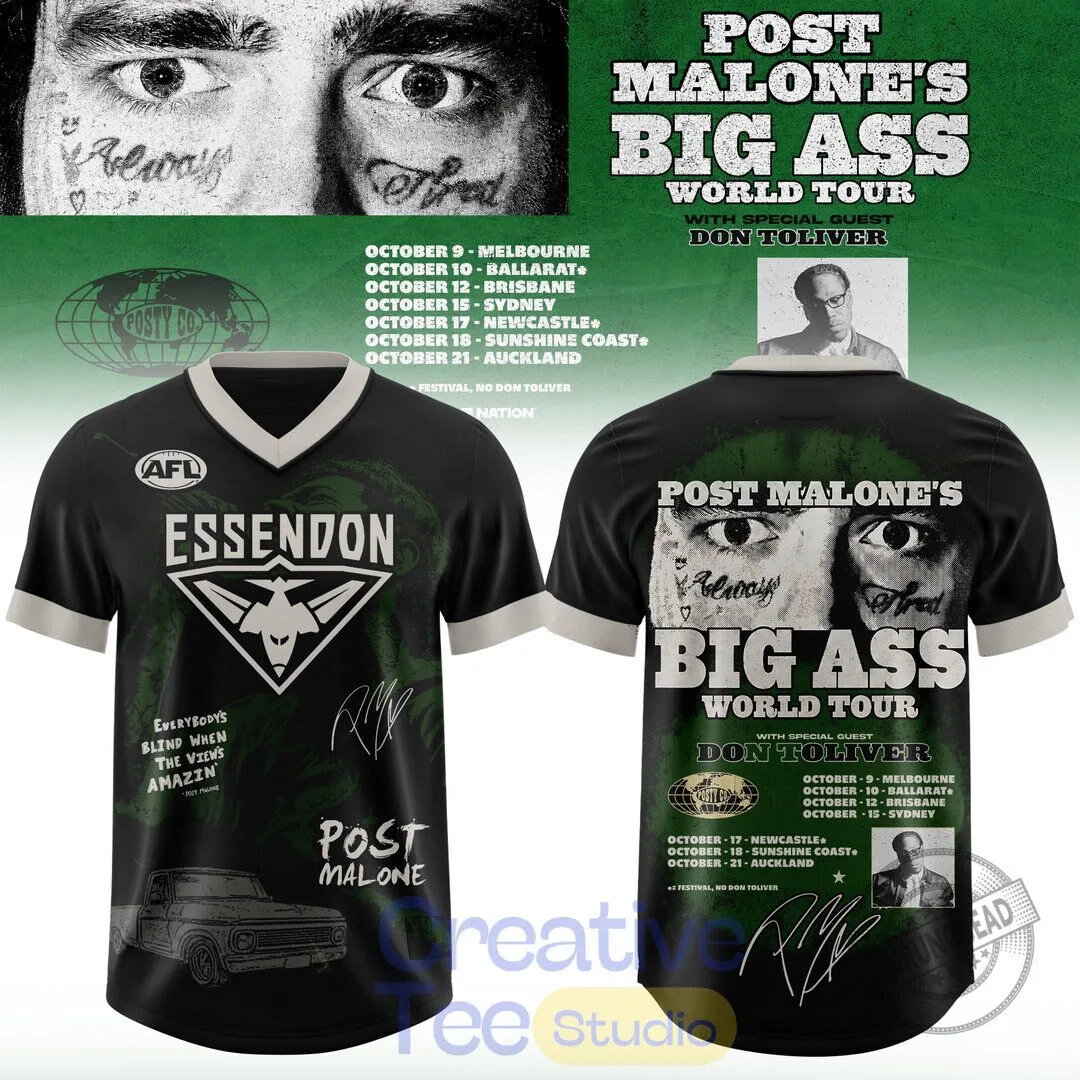 Post Malone's Big Ass World Tour Essendon Football Club Black Jersey