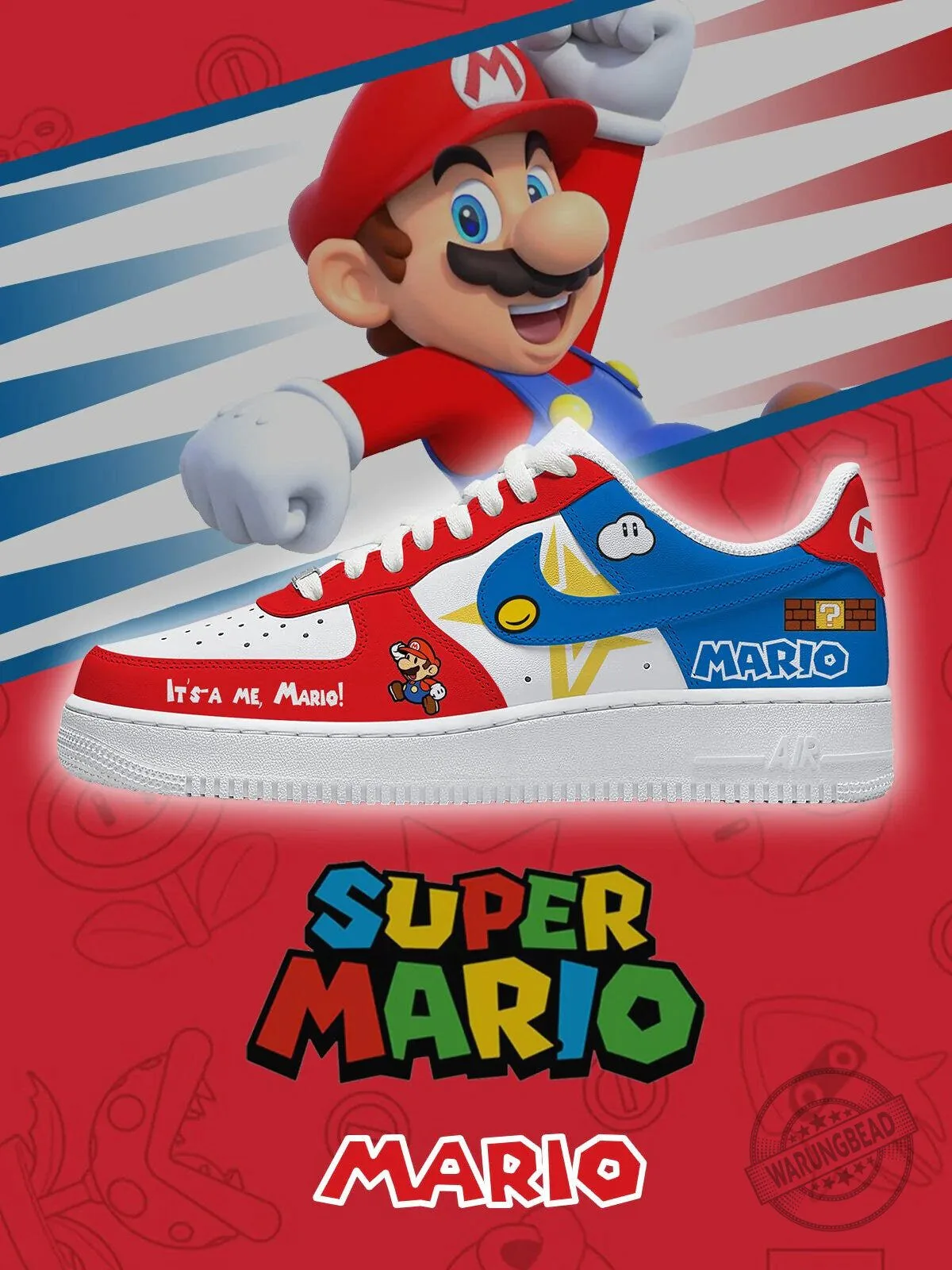 Super Mario Brothers Mario Character Custom Design Air Force 1 Shoes