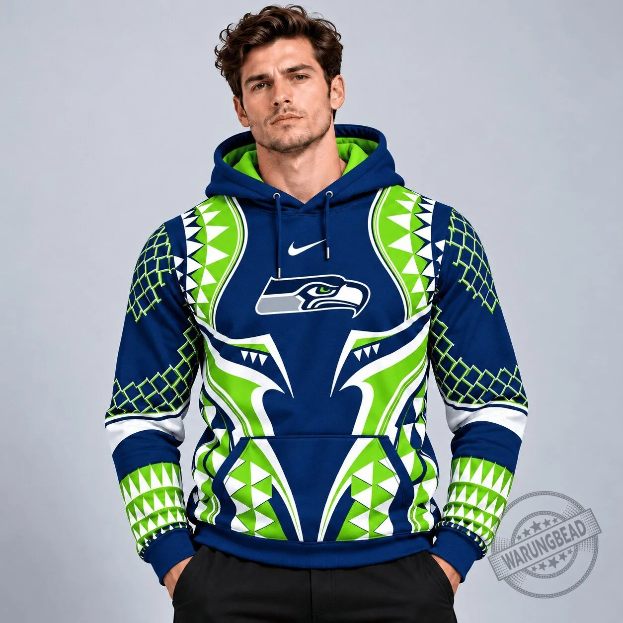 Seattle Seahawks Tribal Geometric Pattern Pullover Hoodie for Men 1 Seattle Seahawks Tribal Geometric Pattern Pullover Hoodie for Men
