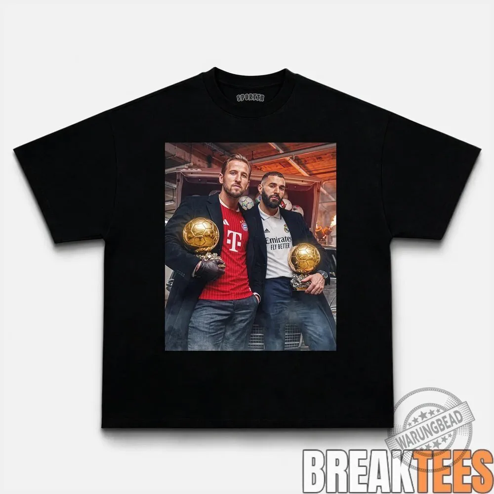 Harry Kane and Karim Benzema Ballon d'Or Trophy Middle Finger Black T-Shirt 3 Harry Kane and Karim Benzema Ballon d