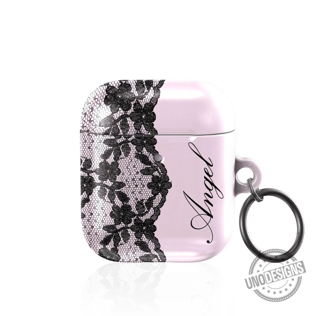 Pink Lace Angel Design AirPods Case with Keychain 1 Pink Lace Angel Design AirPods Case with Keychain