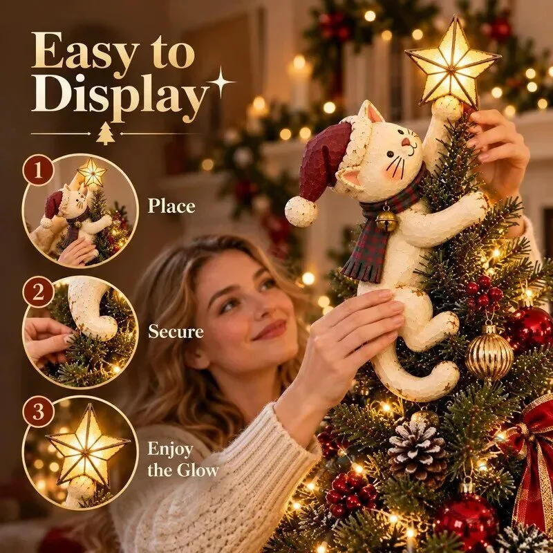 Christmas Cat Tree Topper with Lighted Star for Festive Holiday Decor 19 Christmas Cat Tree Topper with Lighted Star for Festive Holiday Decor