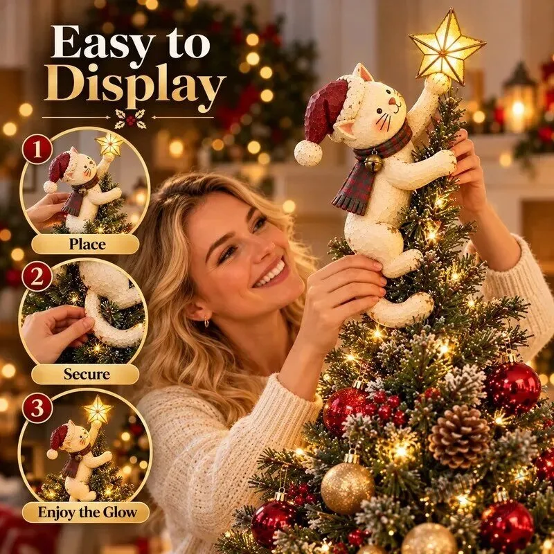 Christmas Cat Tree Topper with Lighted Star for Festive Holiday Decor 22 Christmas Cat Tree Topper with Lighted Star for Festive Holiday Decor