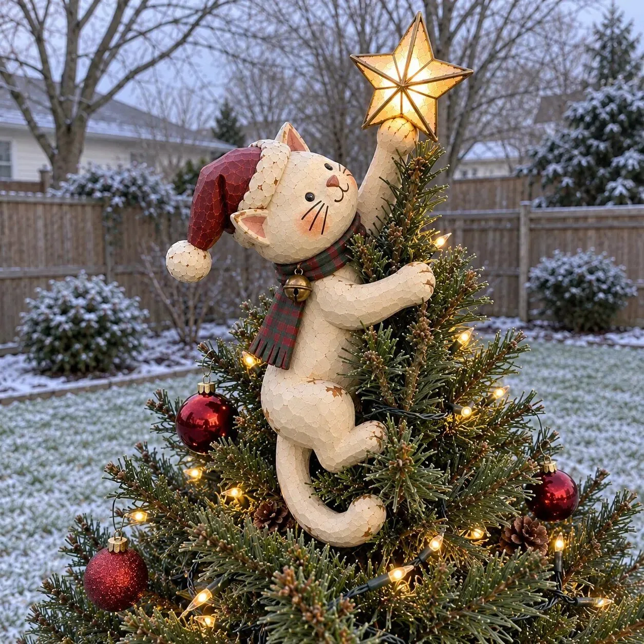 Christmas Cat Tree Topper with Lighted Star for Festive Holiday Decor 26 Christmas Cat Tree Topper with Lighted Star for Festive Holiday Decor