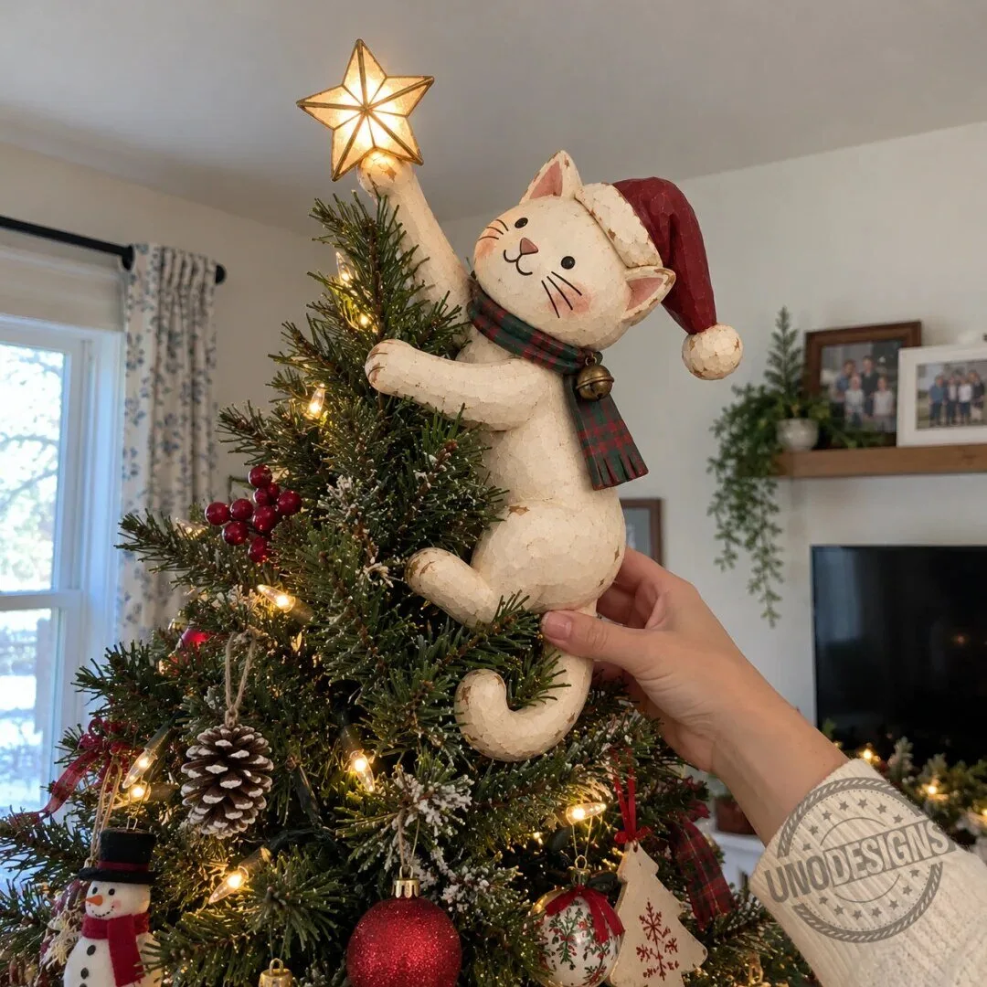 Christmas Cat Tree Topper with Lighted Star for Festive Holiday Decor 27 Christmas Cat Tree Topper with Lighted Star for Festive Holiday Decor