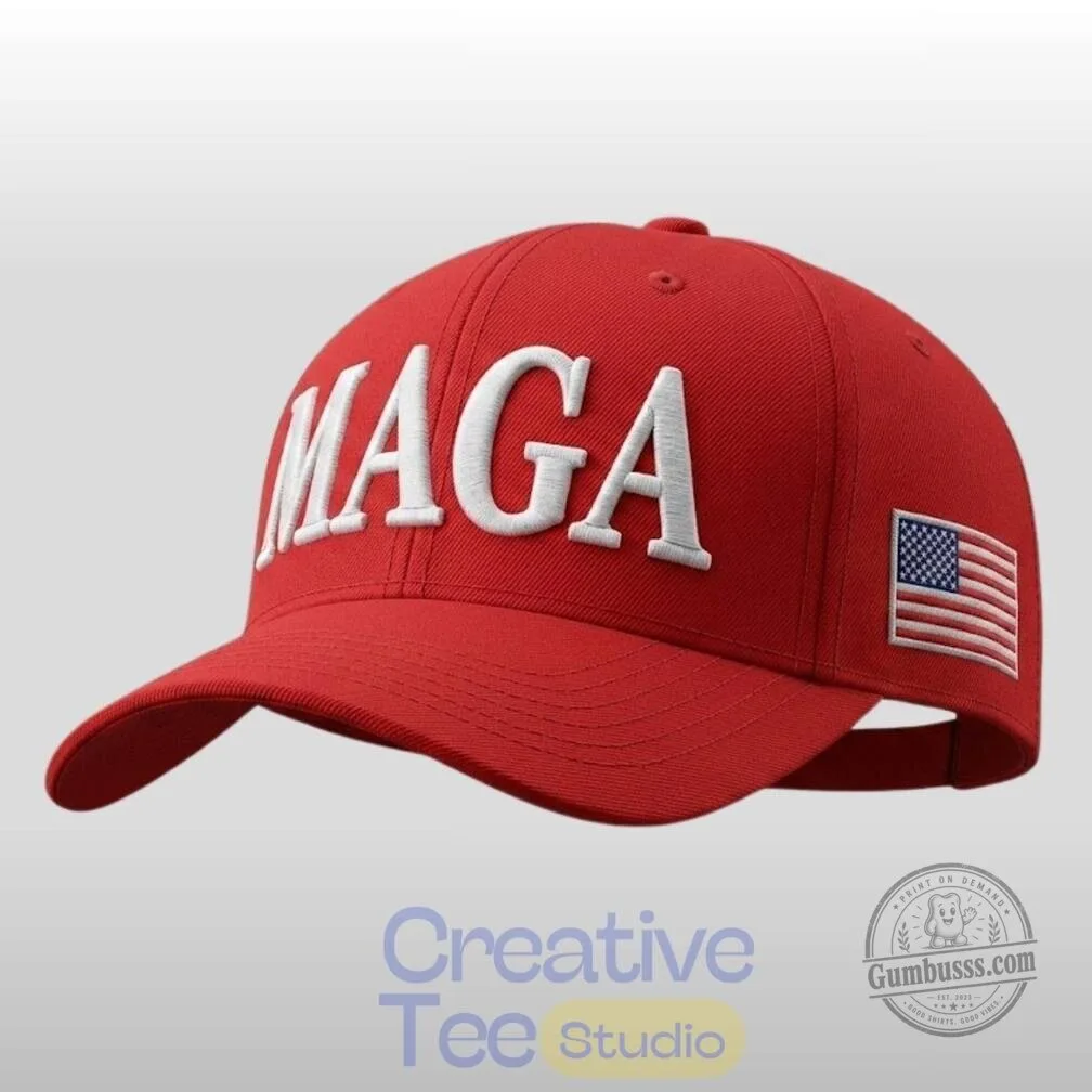 Make America Great Again Embroidered Red Baseball Cap Hat with American Flag