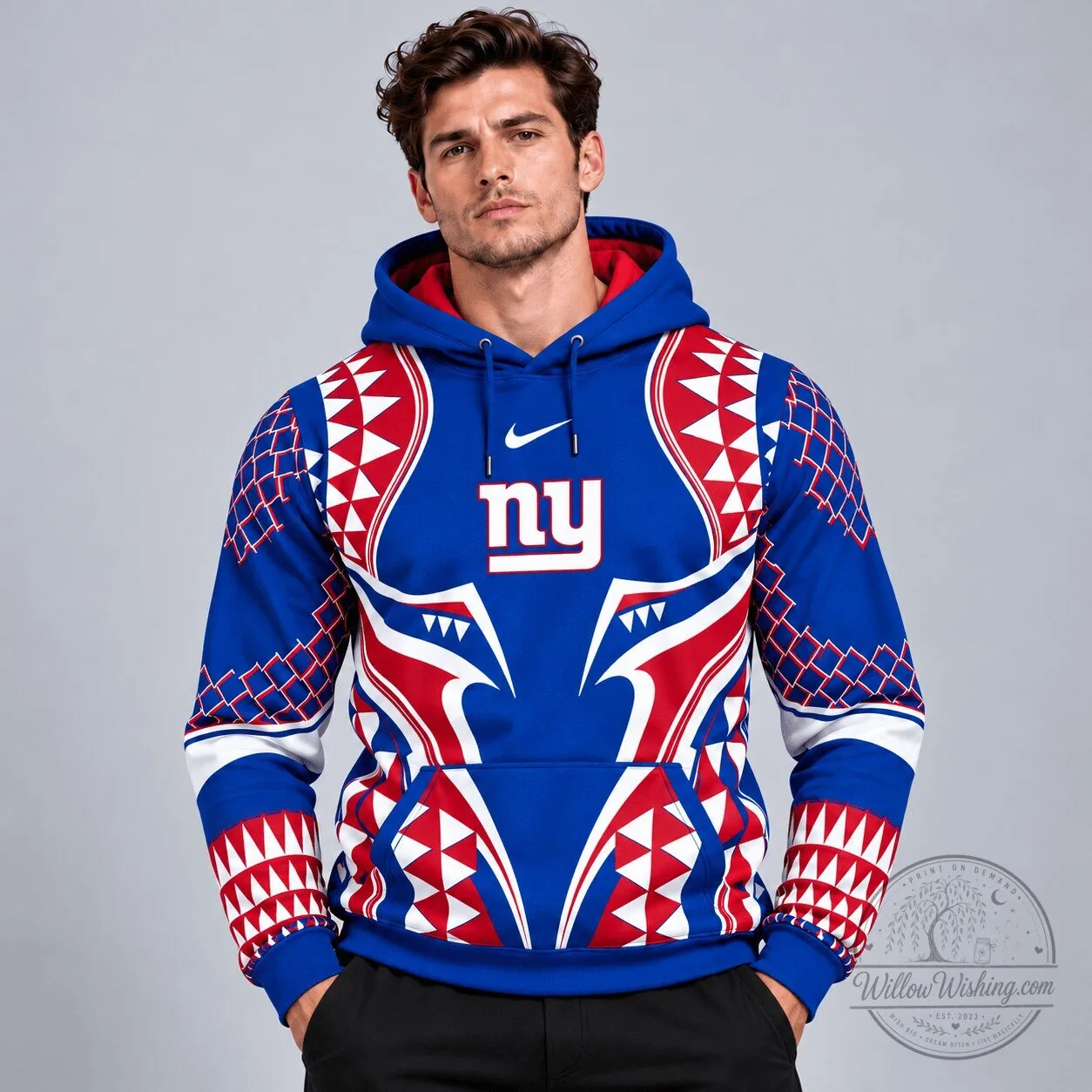 New York Giants Hoodie with All-Over Team Logo and Tribal Geometric Design 3 New York Giants Hoodie with All-Over Team Logo and Tribal Geometric Design