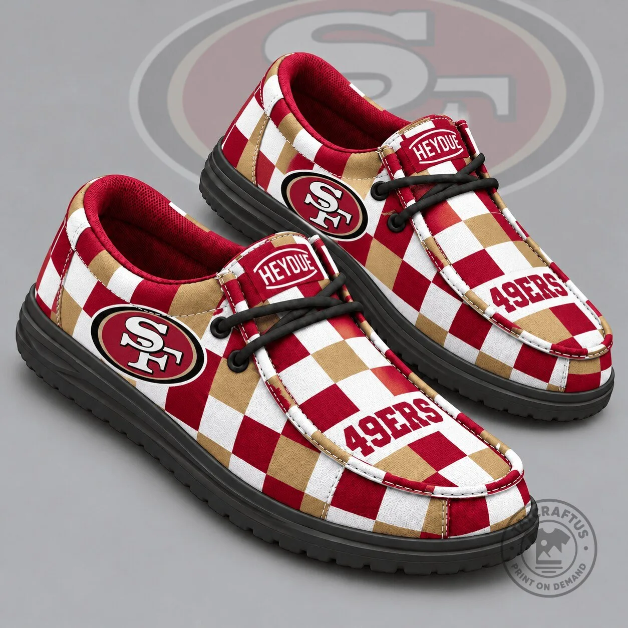 San Francisco 49ers Checkered Pattern Casual Loafers Shoes 1 San Francisco 49ers Checkered Pattern Casual Loafers Shoes
