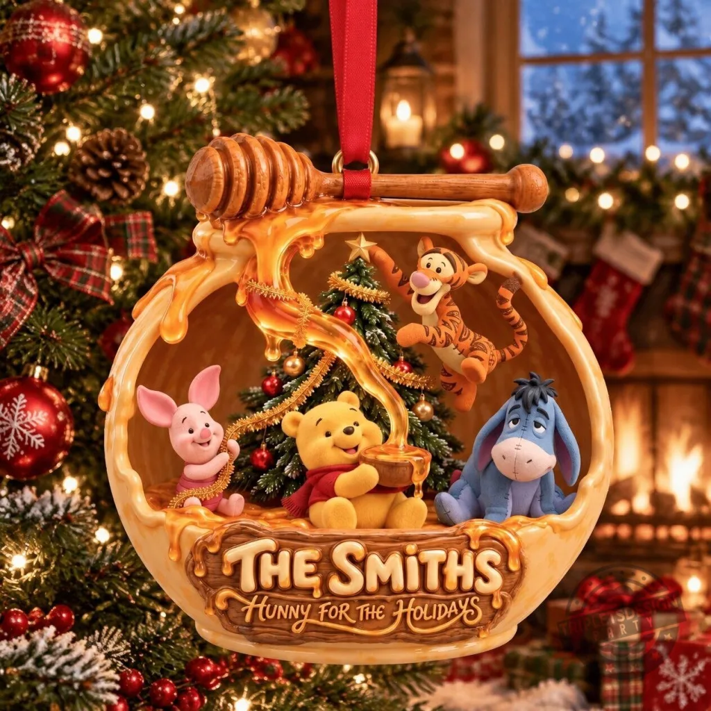 Winnie the Pooh Hunny for the Holidays Honey Holiday Acrylic Ornament - Personalized Gifts For Family Winnie the Pooh Hunny for the Holidays Honey Holiday Acrylic Ornament - Personalized Gifts For Family