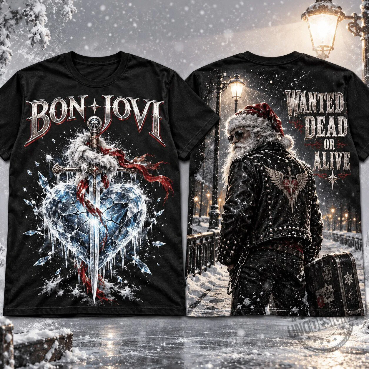 Bon Jovi Wanted Dead Or Alive Christmas Santa Claus Rock Band T-Shirt