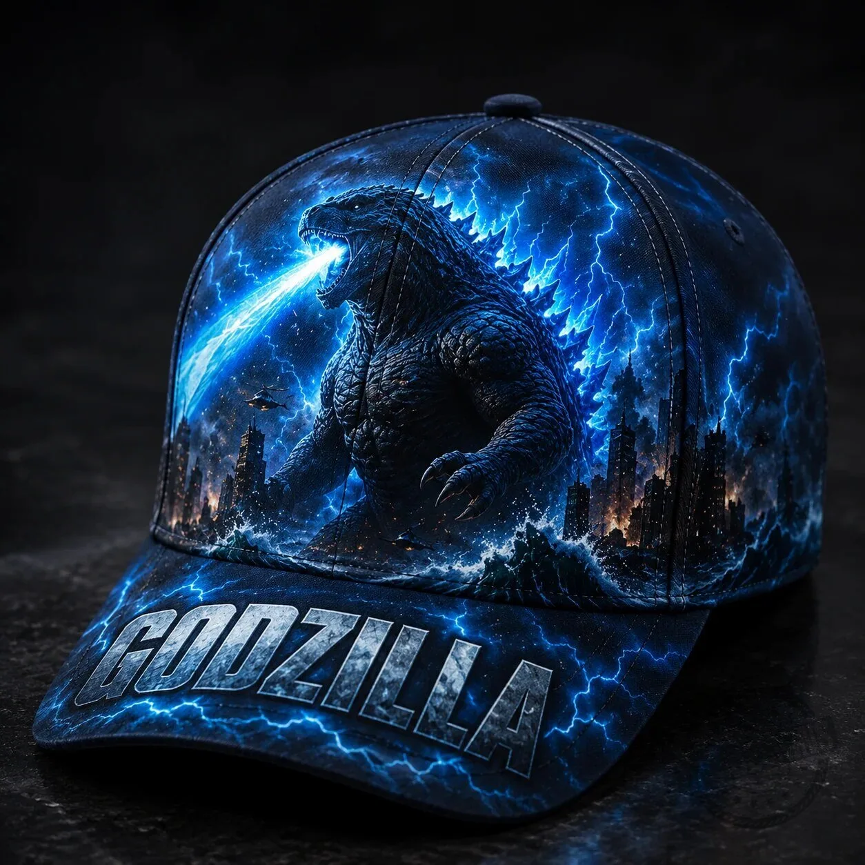 Baseball Cap Hat Featuring Godzilla King of the Monsters with Atomic Breath Design