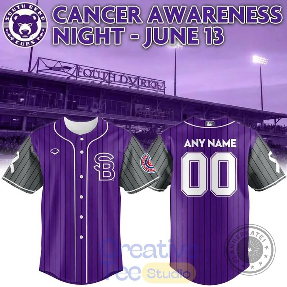South Bend Cubs Baseball Cancer Awareness Night Custom Jersey 3 South Bend Cubs Baseball Cancer Awareness Night Custom Jersey