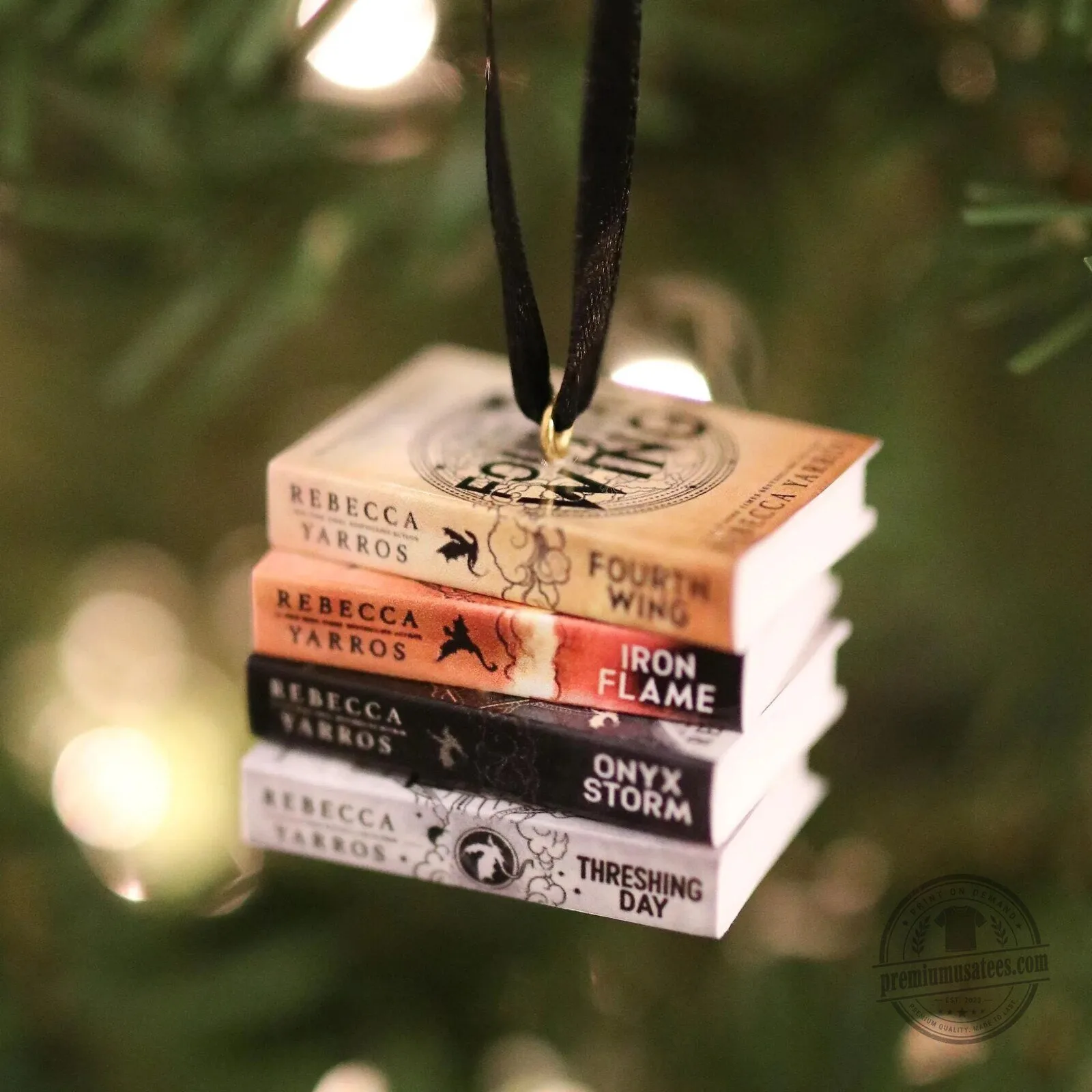Fourth Wing Iron Flame Onyx Storm Threshing Day Book Stack Christmas Ornament