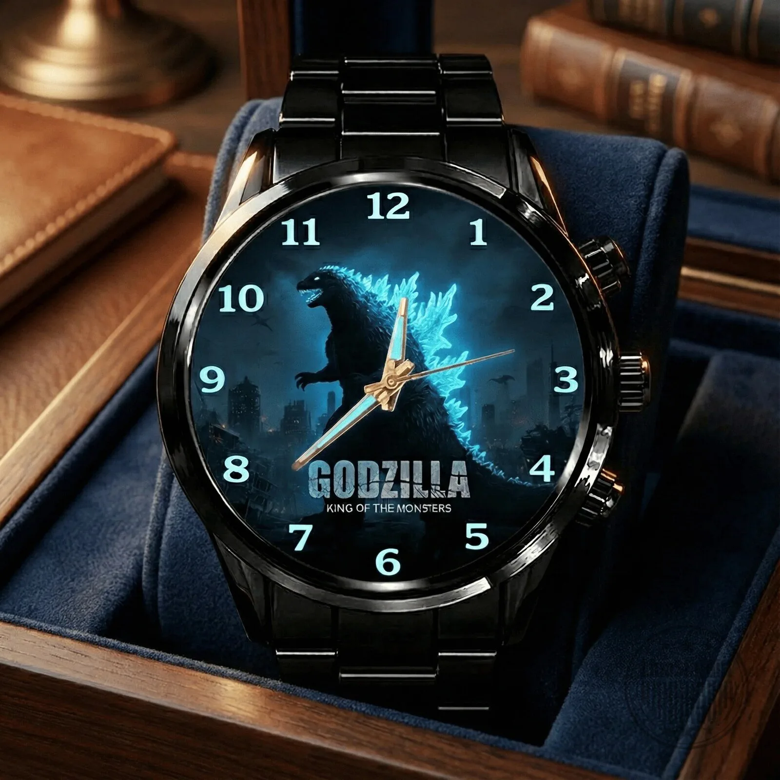 Godzilla King of the Monsters Black Stainless Steel Watch with Glowing Dial