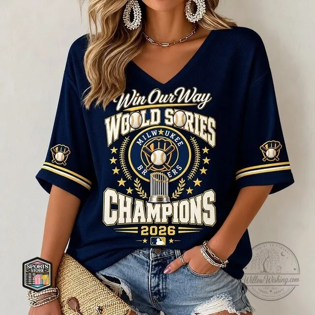 Milwaukee Brewers 2026 World Series Champions V-Neck T-Shirt 3 Milwaukee Brewers 2026 World Series Champions V-Neck T-Shirt