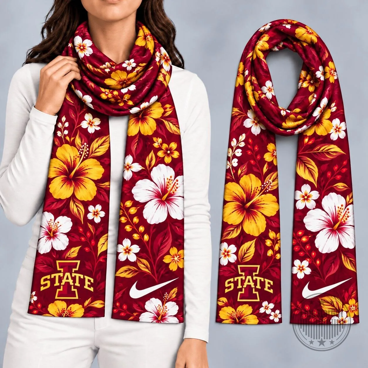 Iowa State Cyclones Floral Hibiscus Patterned Gameday Fashion Scarf
