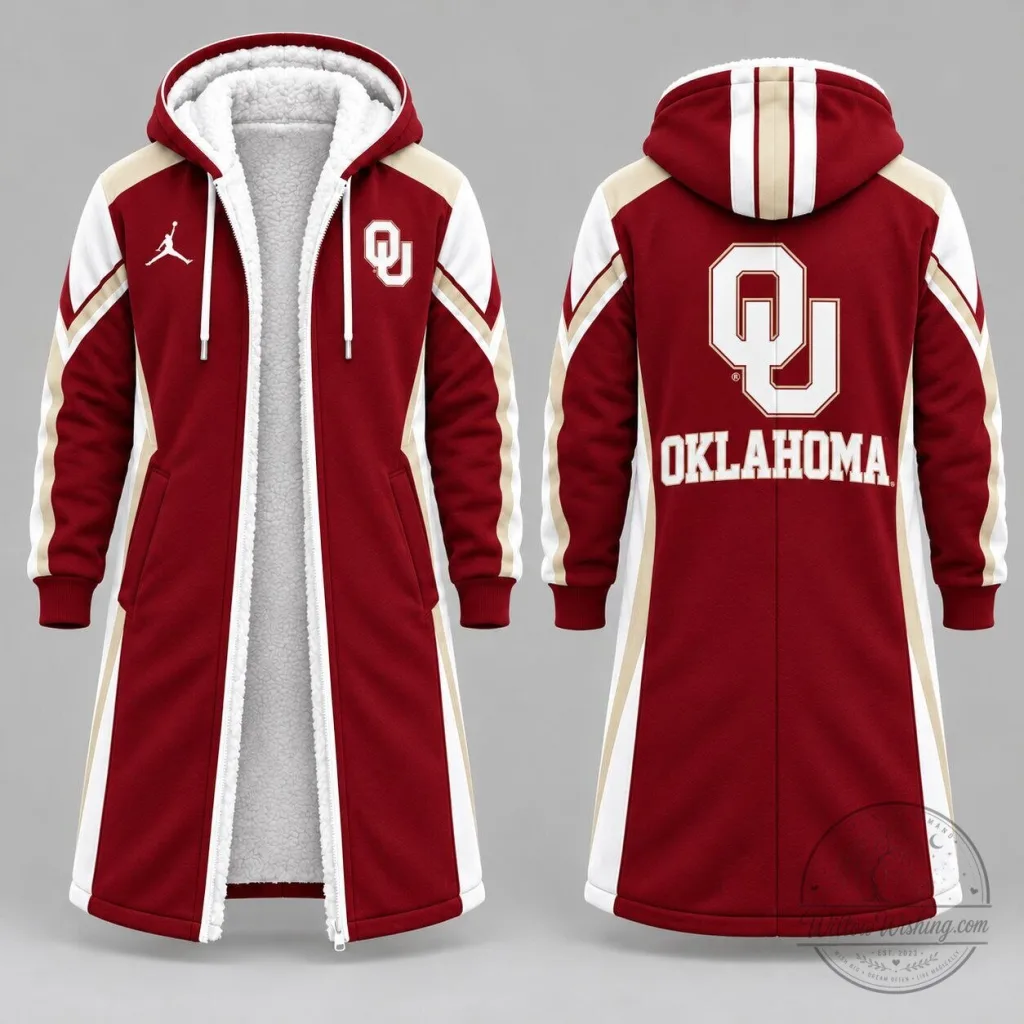 Long Hooded Sherpa Fleece Jacket for NCAA Game Day - Oklahoma Sooners Long Hooded Sherpa Fleece Jacket for NCAA Game Day - Oklahoma Sooners