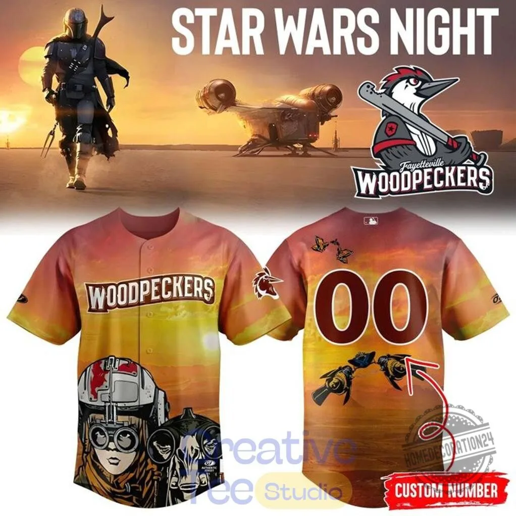 Fayetteville Woodpeckers Star Wars Night Baseball Jersey Custom Number 3 Fayetteville Woodpeckers Star Wars Night Baseball Jersey Custom Number