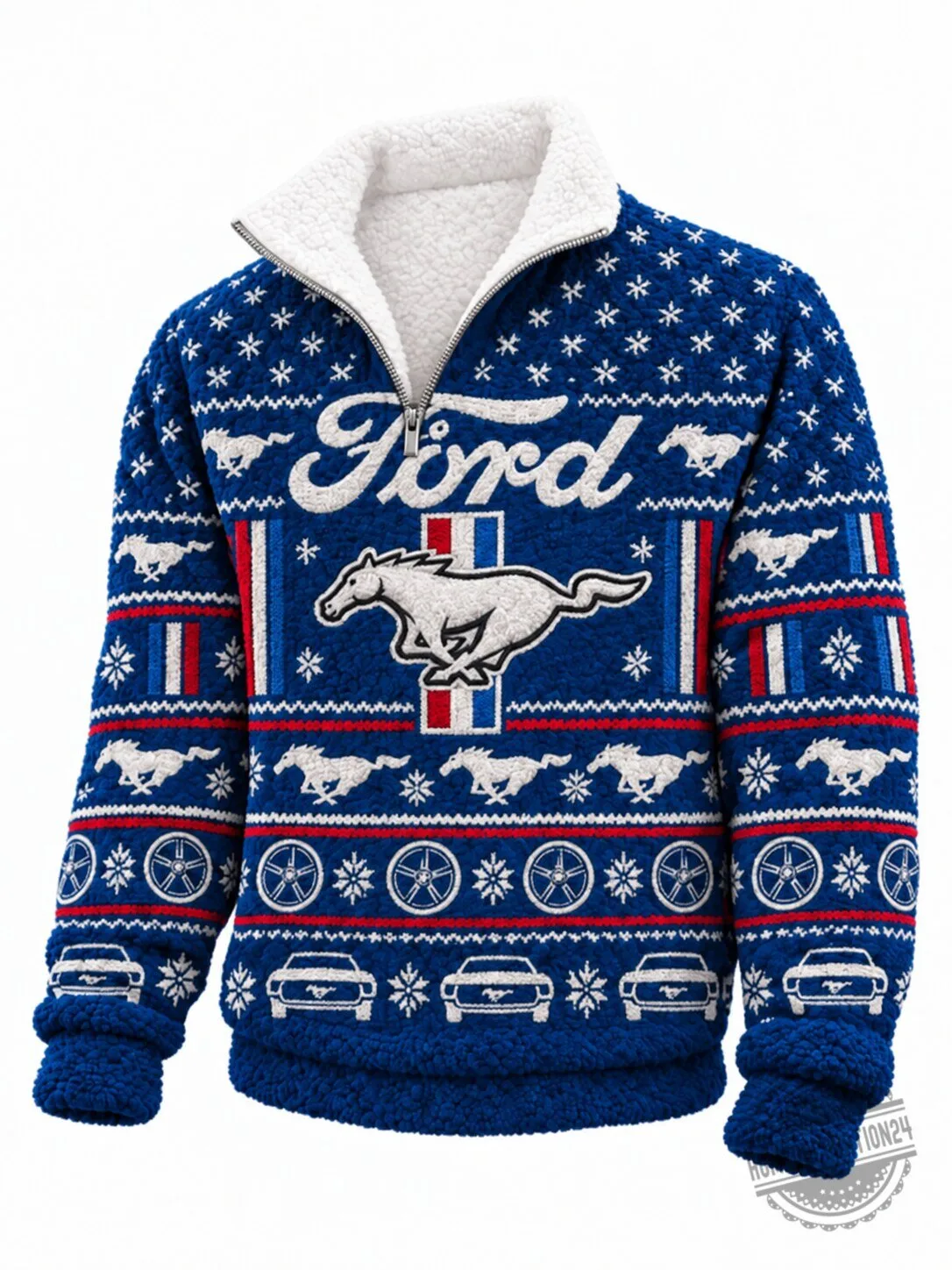 Ford Mustang Christmas Ugly Sweater Sherpa Fleece Quarter-Zip Pullover