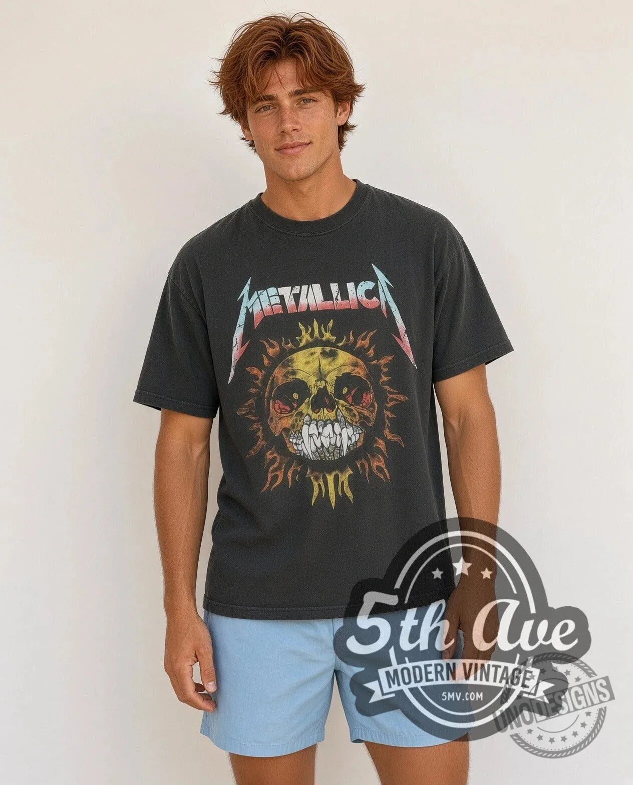 Metallica Pushead Skull and Flaming Sun Graphic Print Vintage Black T-Shirt 5 Metallica Pushead Skull and Flaming Sun Graphic Print Vintage Black T-Shirt