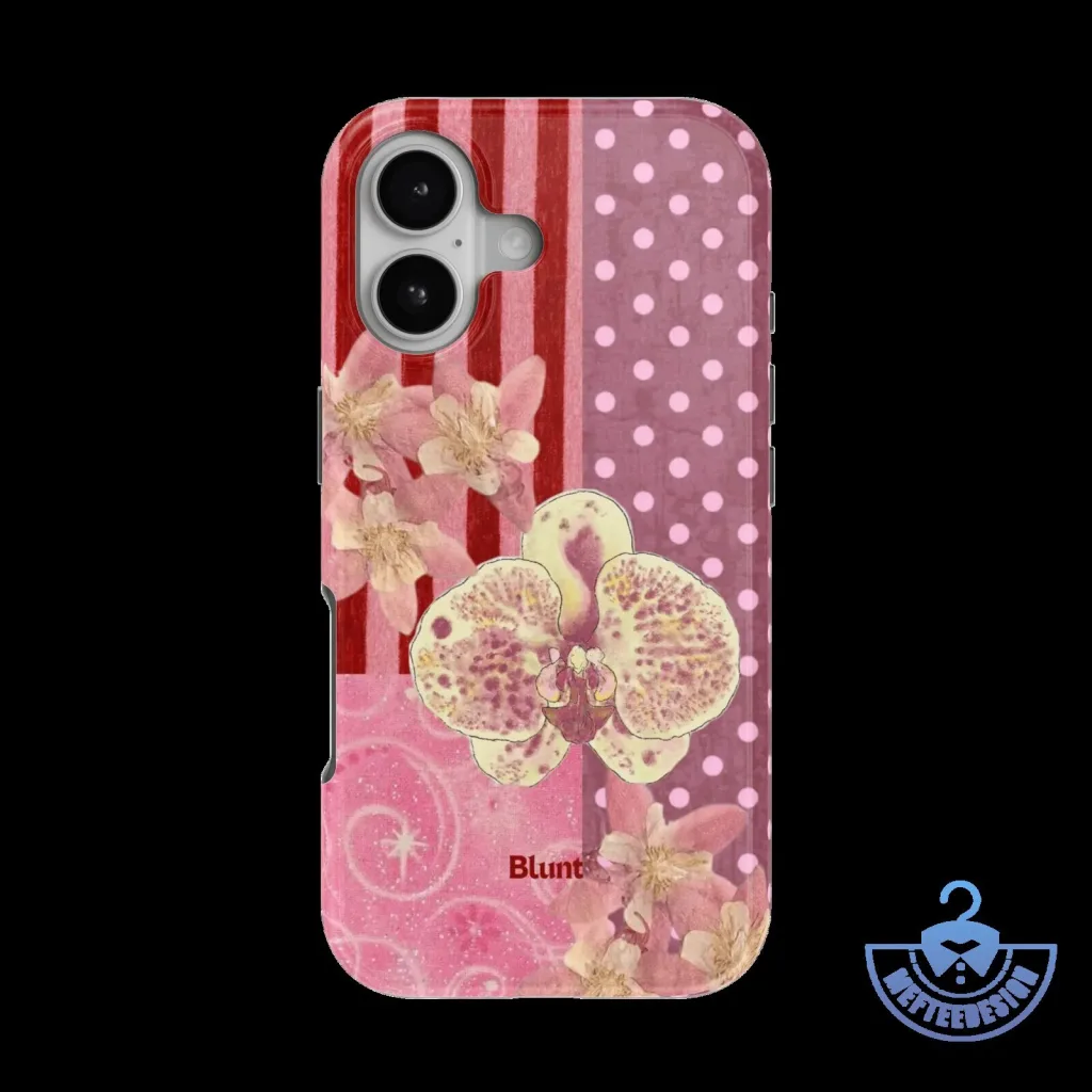 Pink Orchid Floral Polka Dot Striped Pattern iPhone Case Pink Orchid Floral Polka Dot Striped Pattern iPhone Case