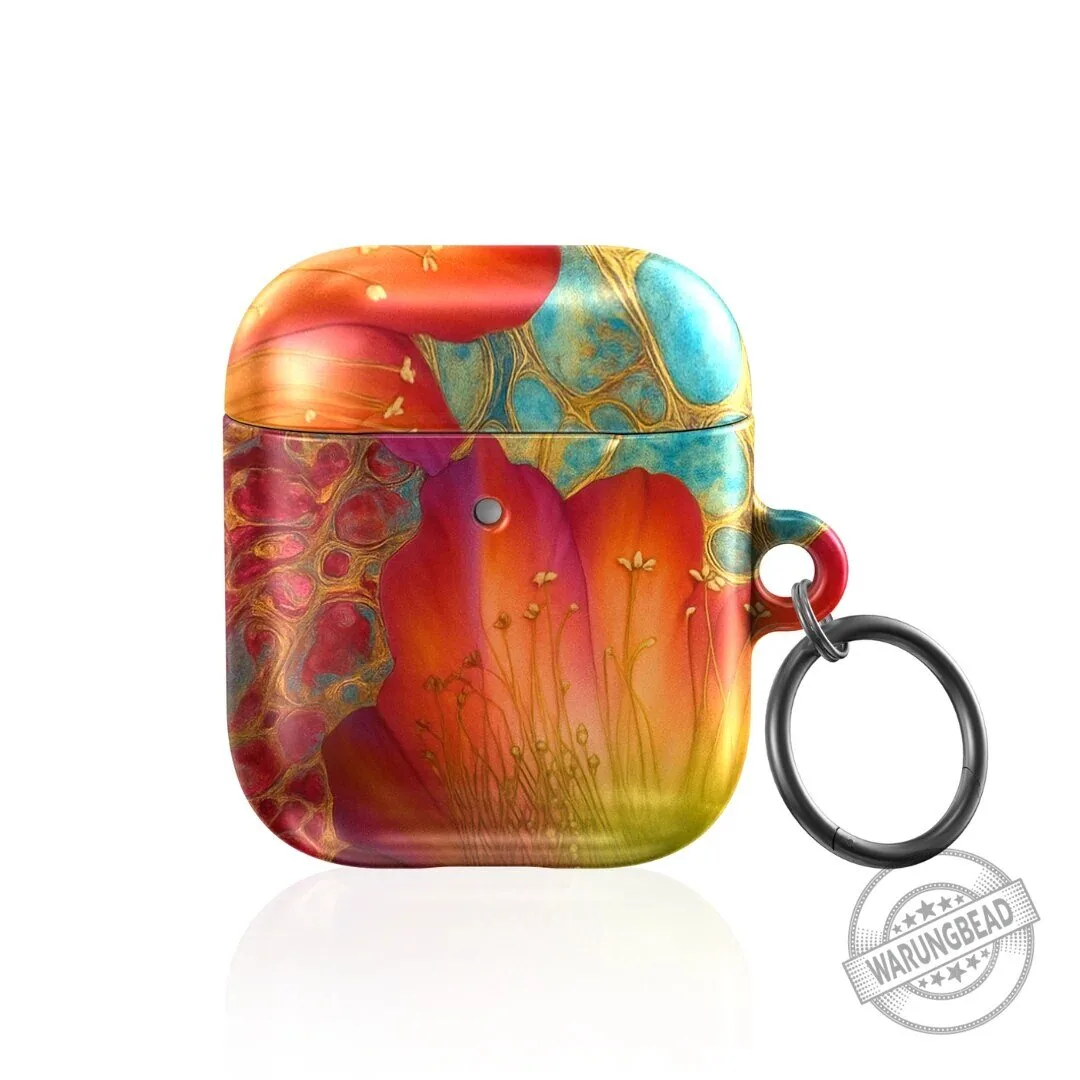 Abstract Floral Pattern AirPods Case with Keychain 1 Abstract Floral Pattern AirPods Case with Keychain