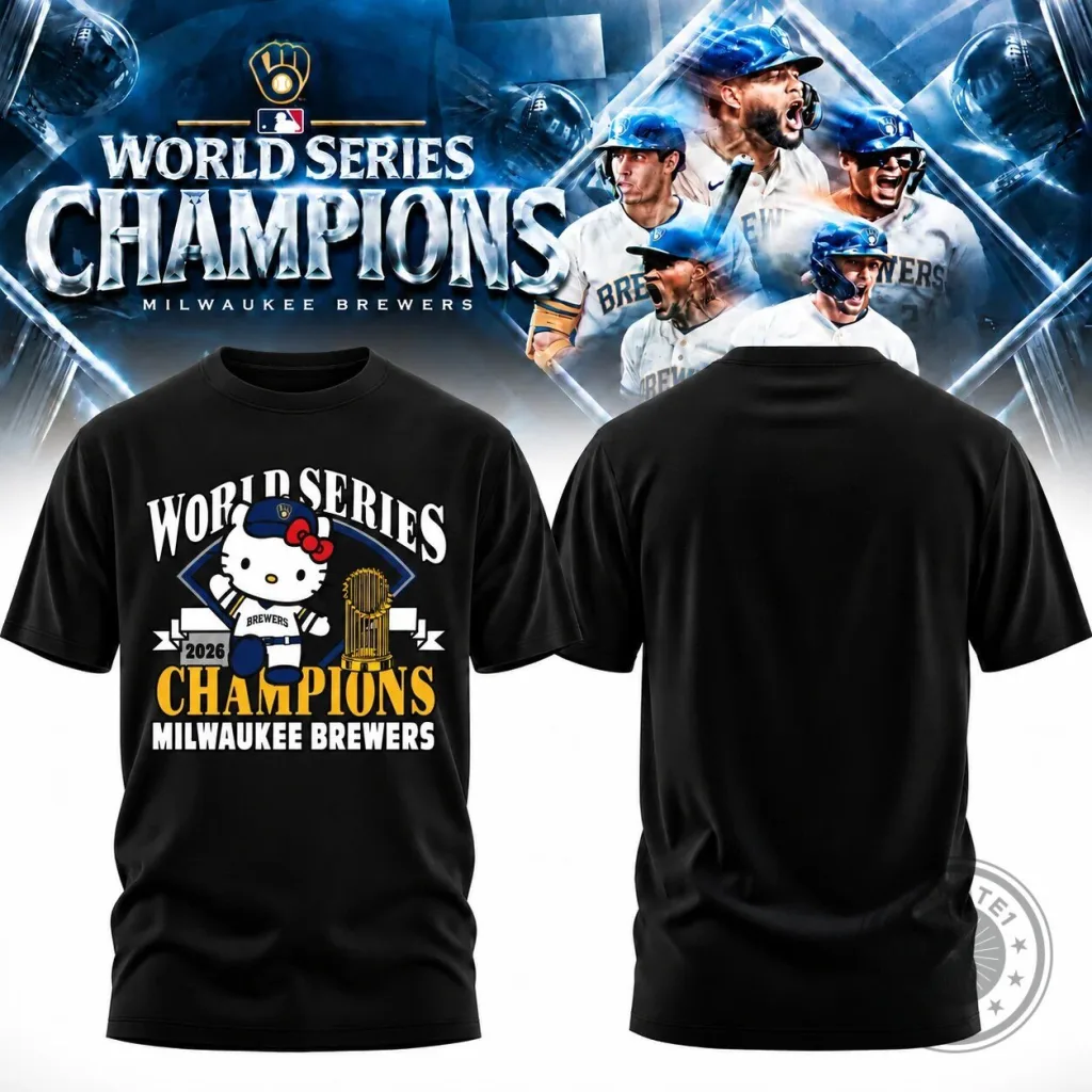 Milwaukee Brewers World Series Champions Hello Kitty Baseball T-Shirt Milwaukee Brewers World Series Champions Hello Kitty Baseball T-Shirt