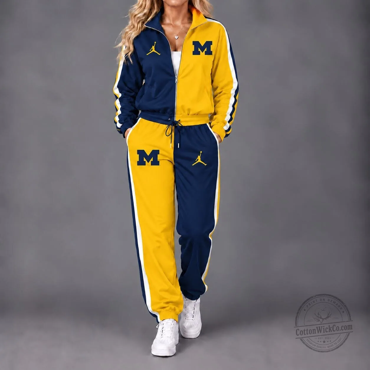 Michigan Wolverines NCAA Retro Varsity Tracksuit Jacket and Pants Set