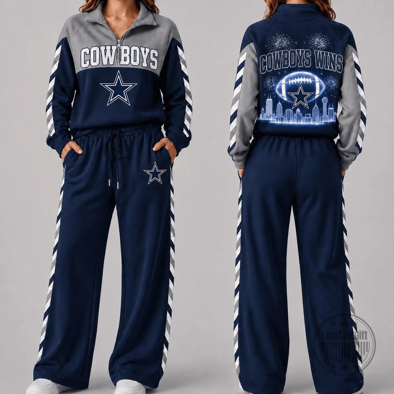 Dallas Cowboys Women's Game Day Quarter Zip Pullover and Wide Leg Pants Set