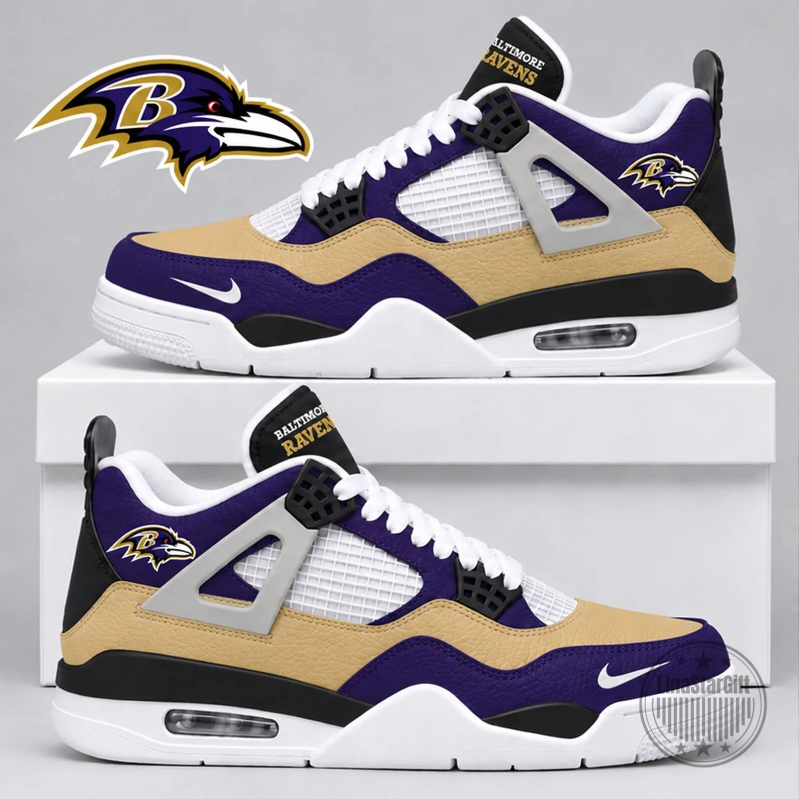 Baltimore Ravens NFL Team Logo Air Jordan 4 Style Sneakers