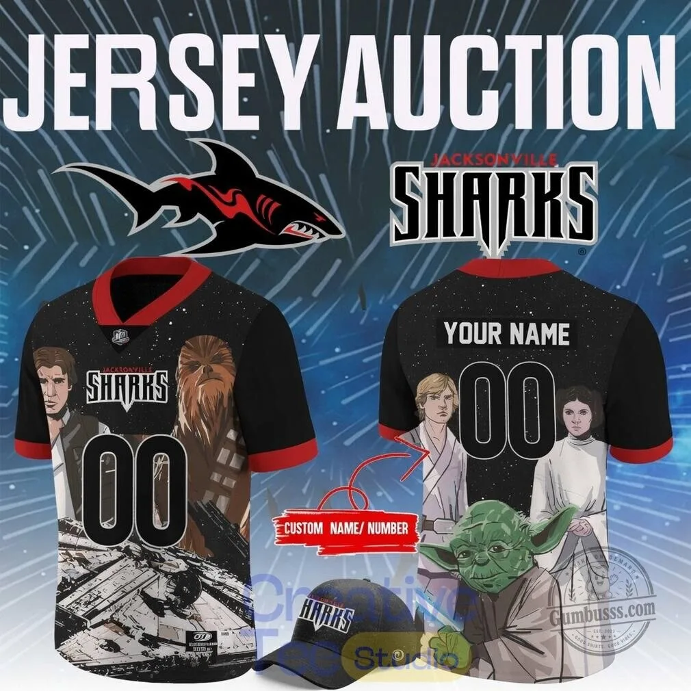 Jacksonville Sharks Star Wars Millennium Falcon Custom Football Jersey 1 Jacksonville Sharks Star Wars Millennium Falcon Custom Football Jersey