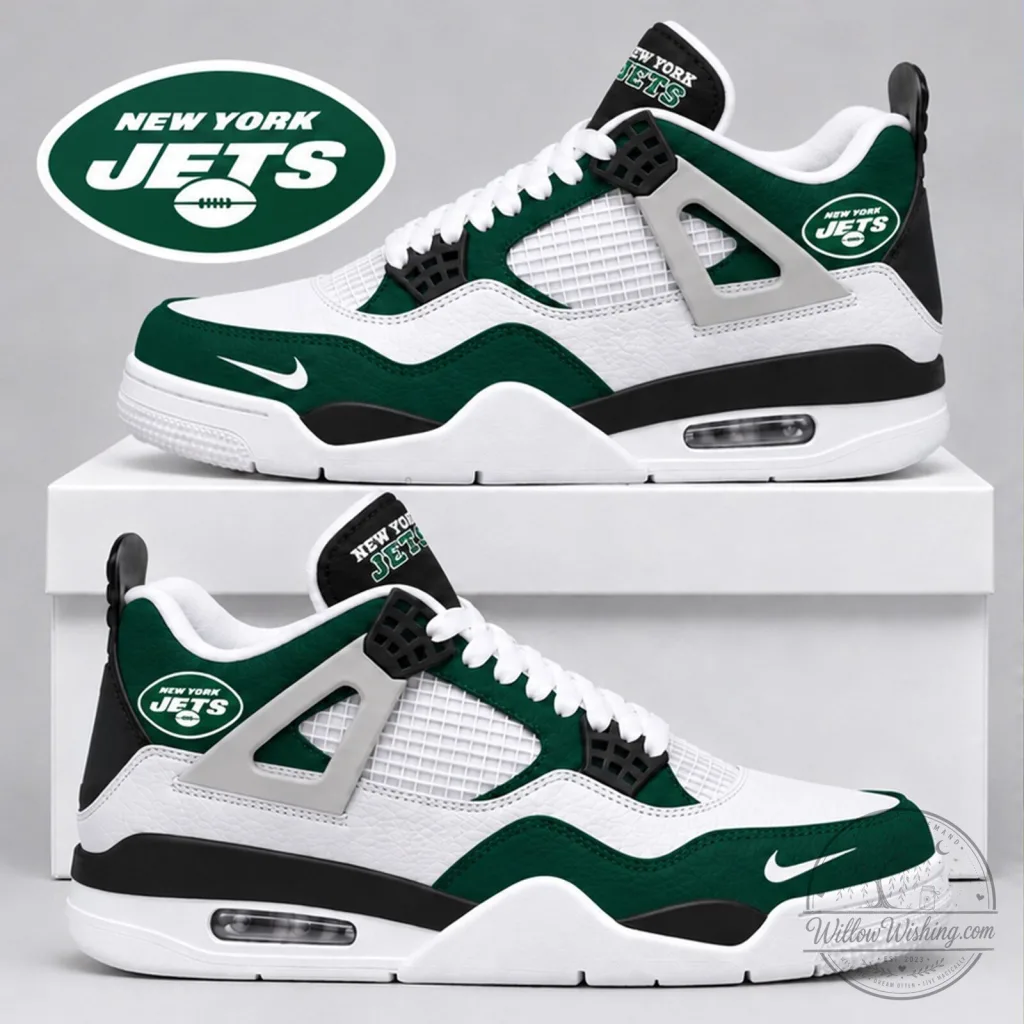 New York Jets NFL Team Logo Air Jordan 4 Style Sneakers Shoes New York Jets NFL Team Logo Air Jordan 4 Style Sneakers Shoes