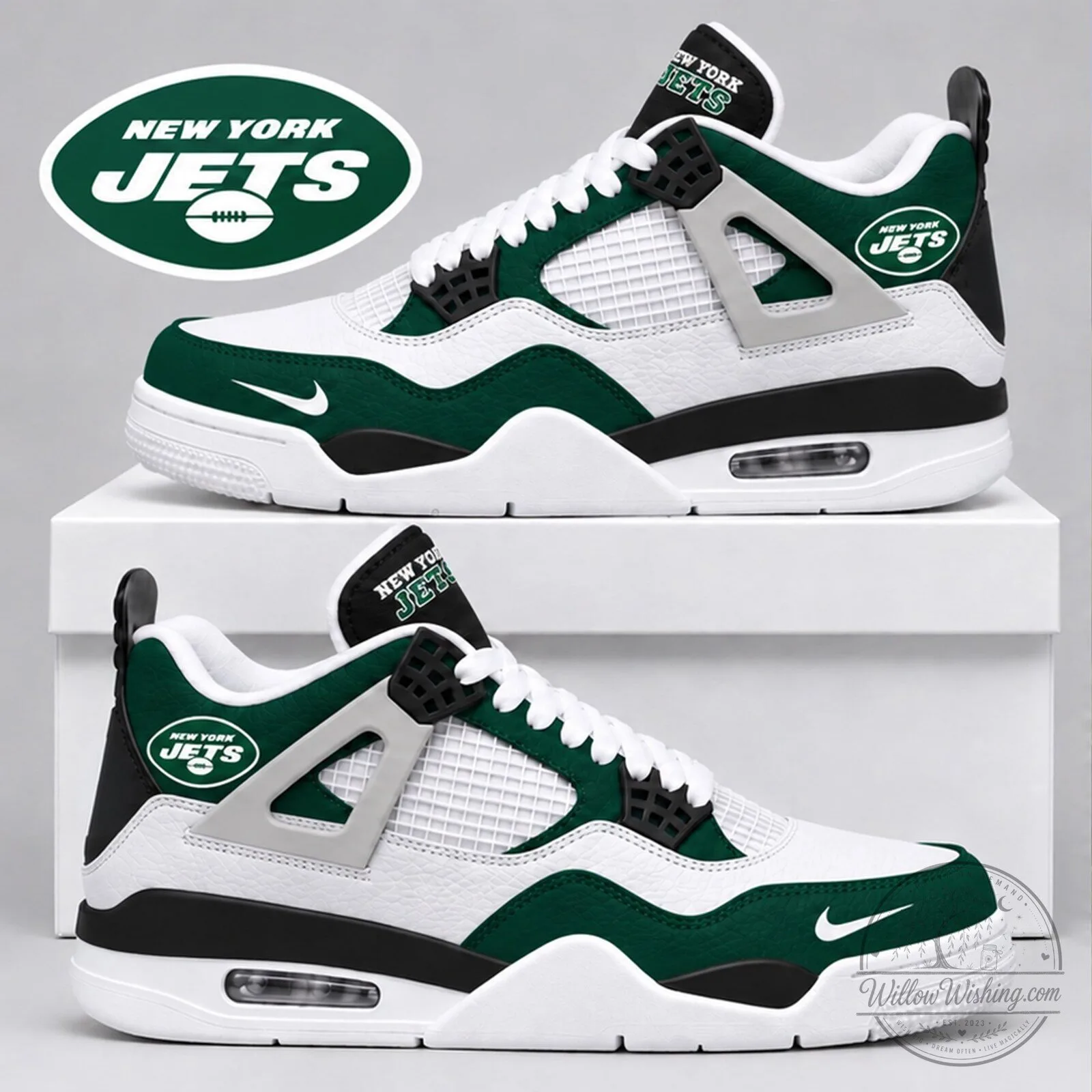 New York Jets NFL Team Logo Air Jordan 4 Style Sneakers Shoes 3 New York Jets NFL Team Logo Air Jordan 4 Style Sneakers Shoes
