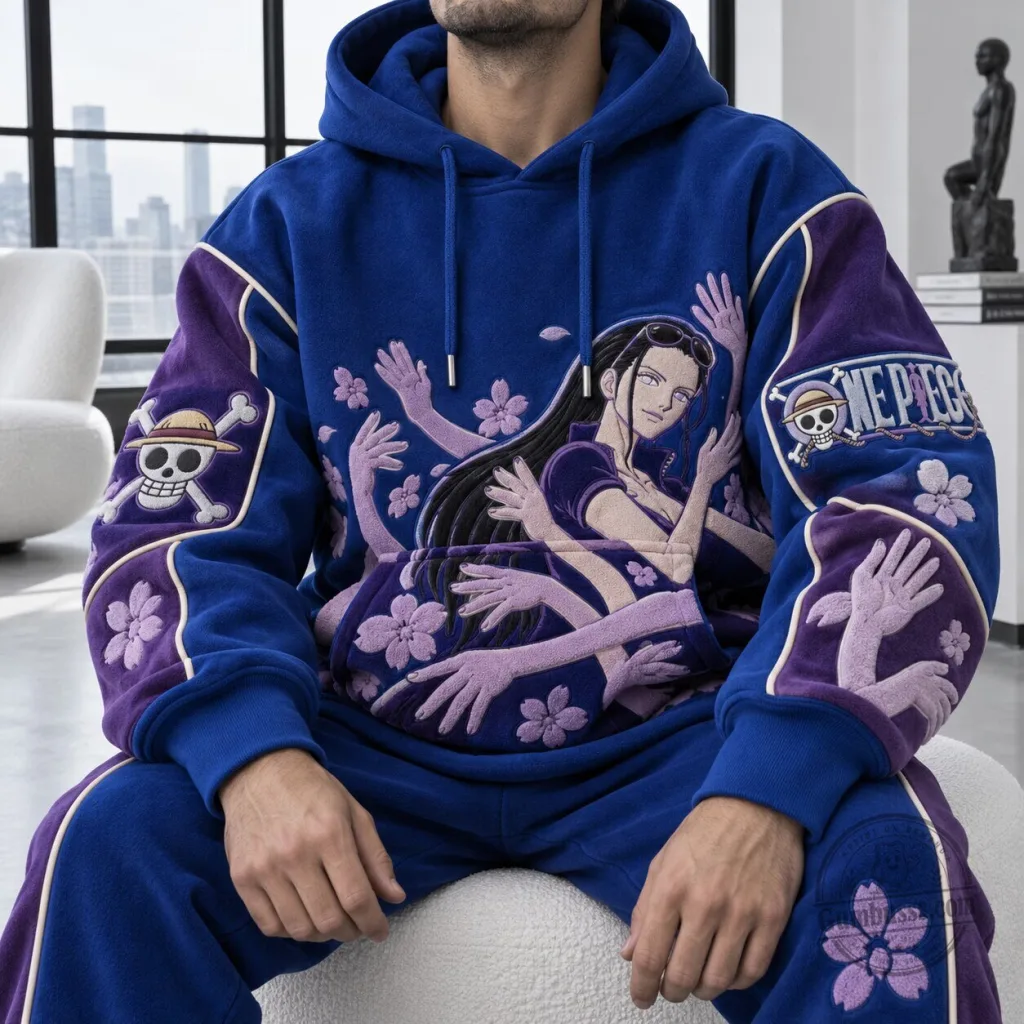 One Piece Nico Robin Anime Character Embroidered Blue Purple Hoodie One Piece Nico Robin Anime Character Embroidered Blue Purple Hoodie