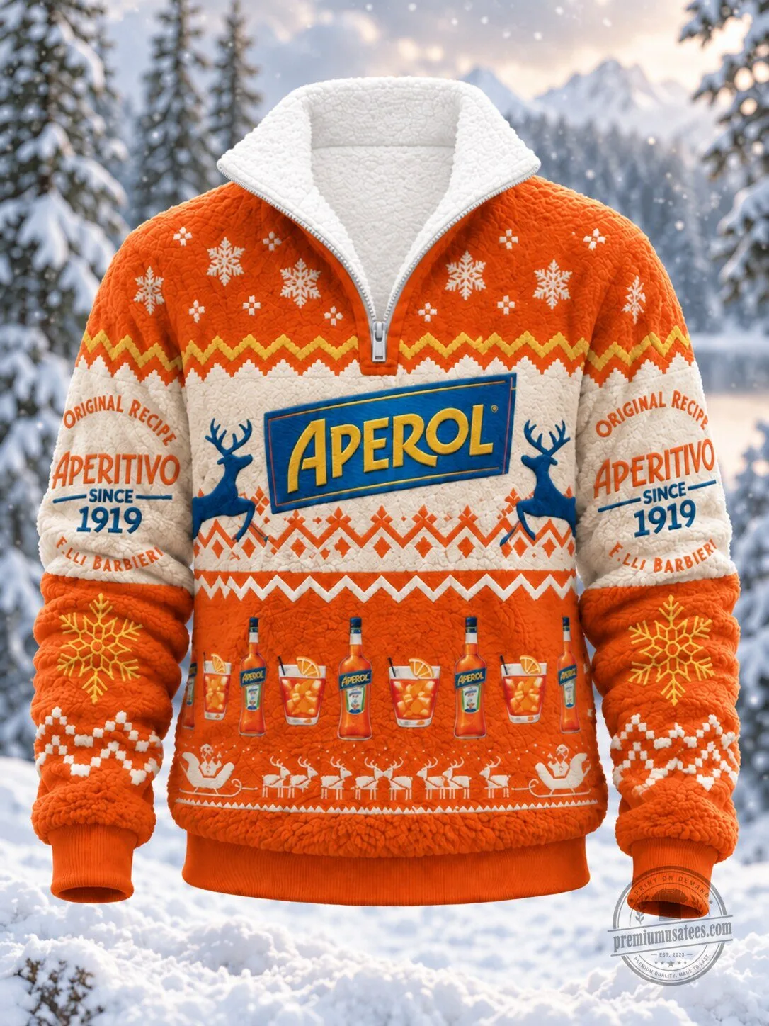Aperol Spritz Holiday Ugly Christmas Quarter-Zip Fleece Pullover Sweatshirt