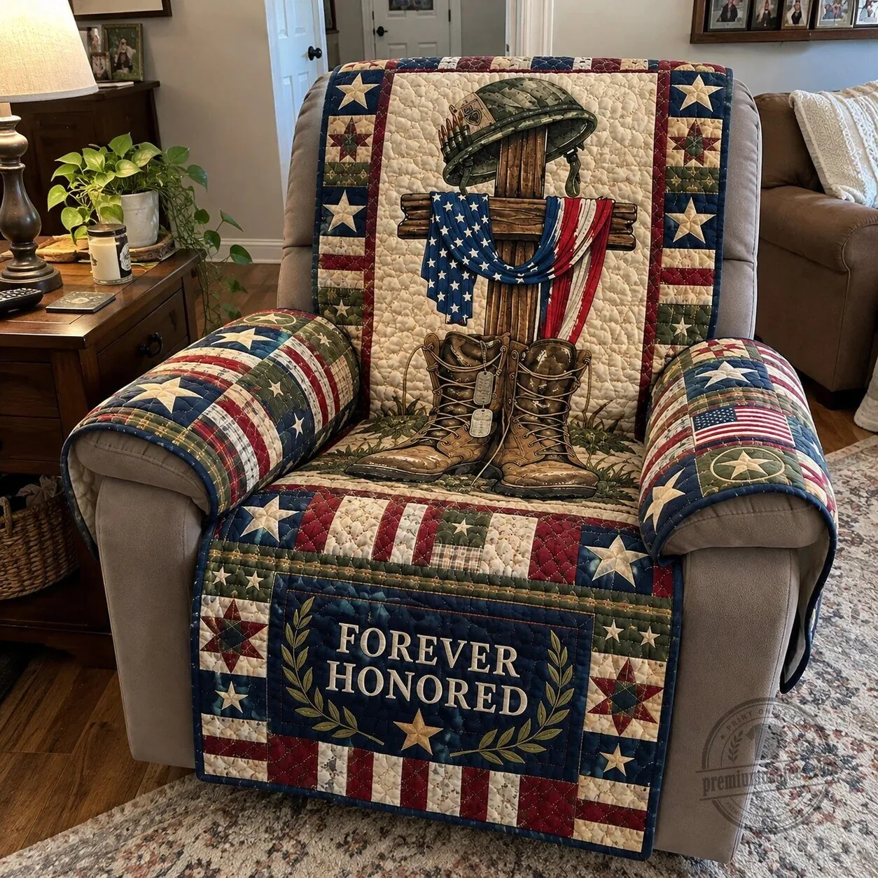 Fallen Soldier Forever Honored Quilted Recliner Chair Cover