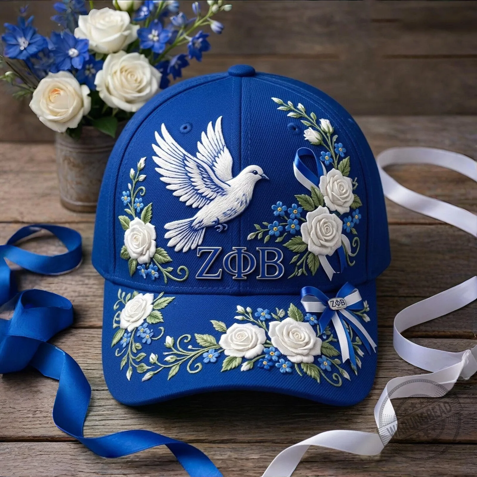 Zeta Phi Beta Sorority Dove and Roses Embroidered Baseball Cap