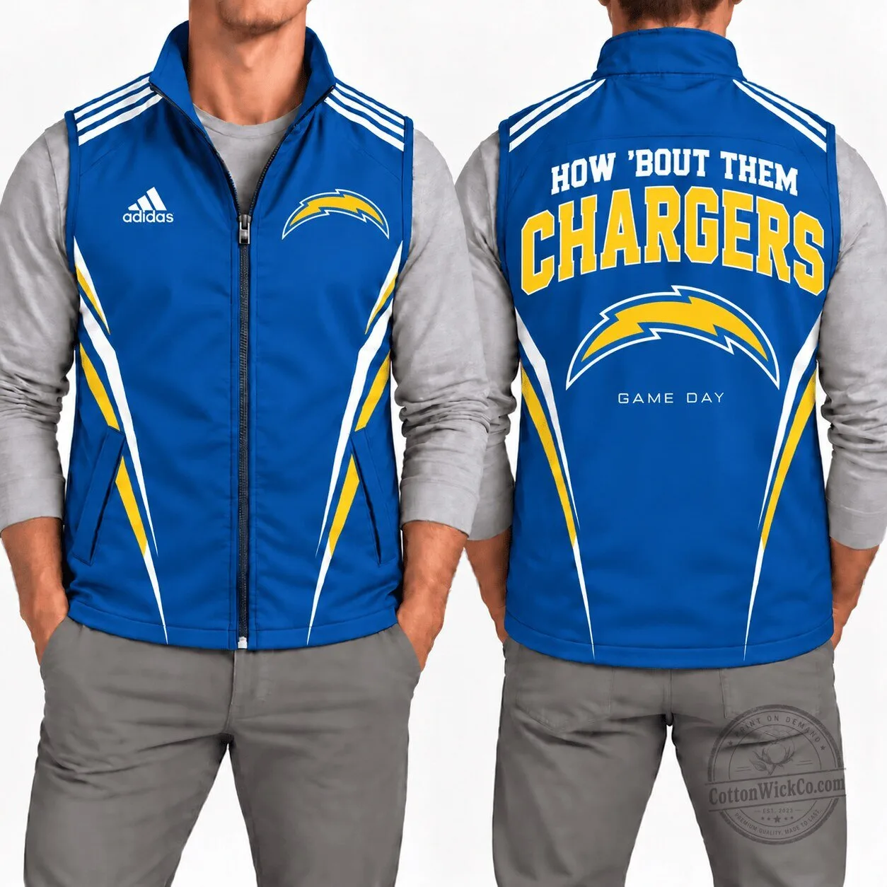 Los Angeles Chargers Adidas NFL Game Day Zip Up Vest for Men