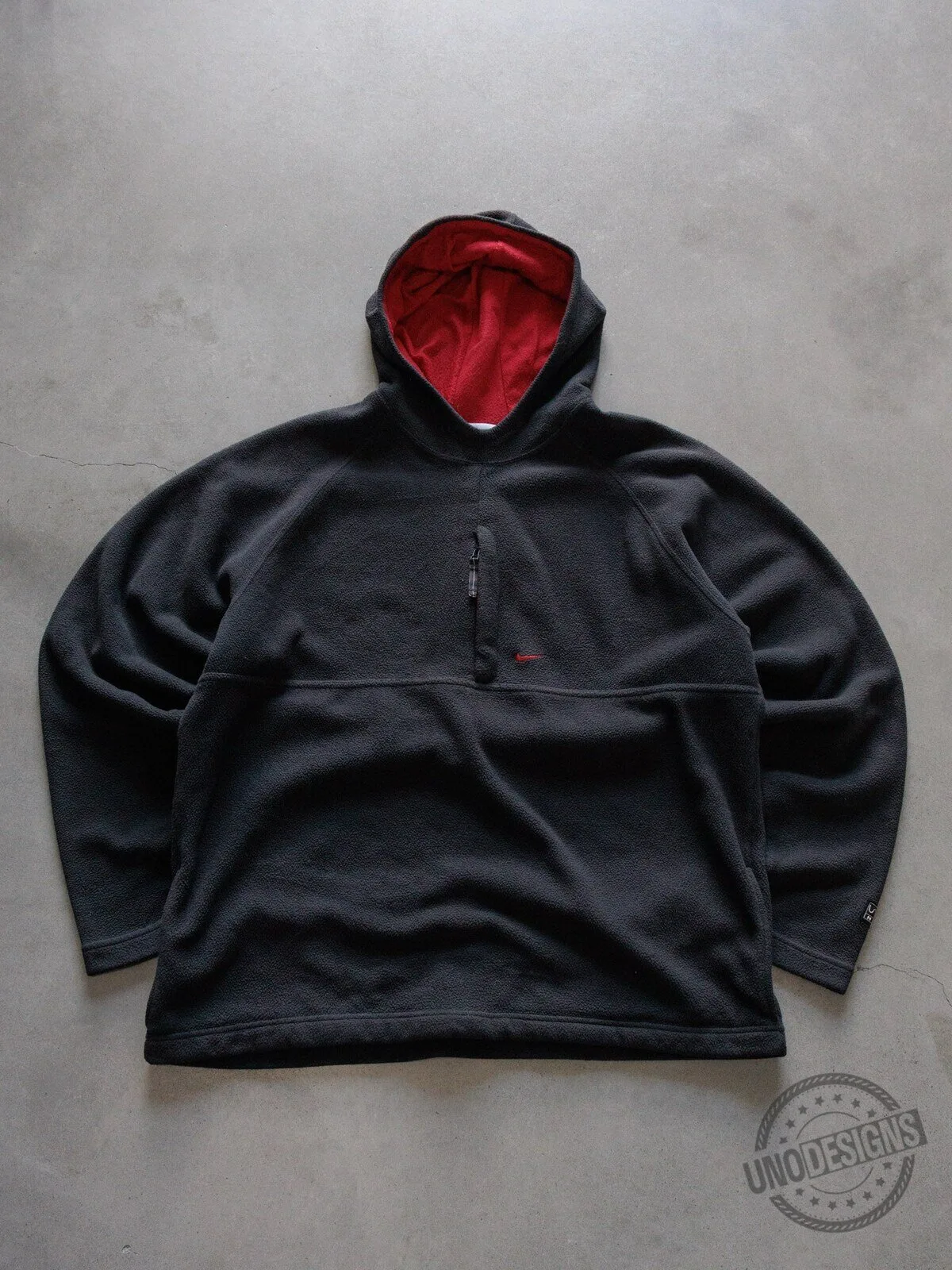 Vintage Nike Black Fleece Pullover Hoodie with Red Hood Lining 4 Vintage Nike Black Fleece Pullover Hoodie with Red Hood Lining