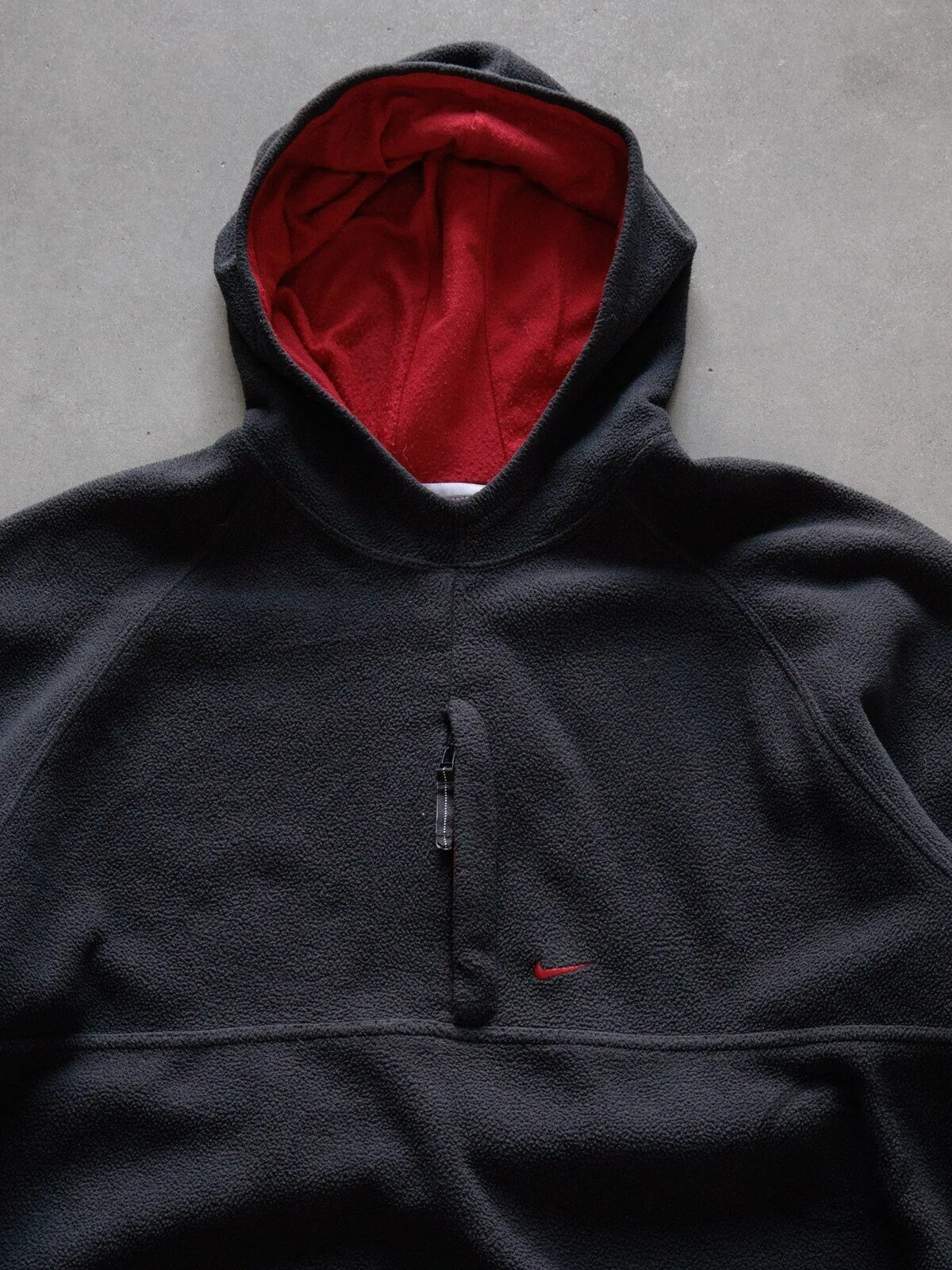 Vintage Nike Black Fleece Pullover Hoodie with Red Hood Lining 5 Vintage Nike Black Fleece Pullover Hoodie with Red Hood Lining