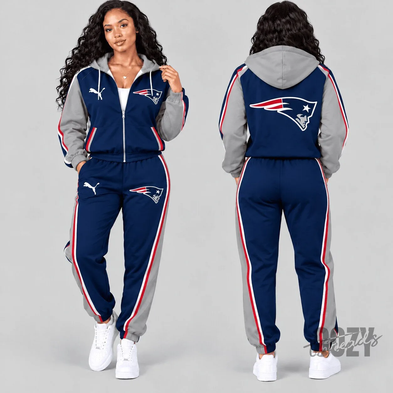 New England Patriots NFL Luxe Velocity Two-Piece Tracksuit Hoodie and Joggers Set